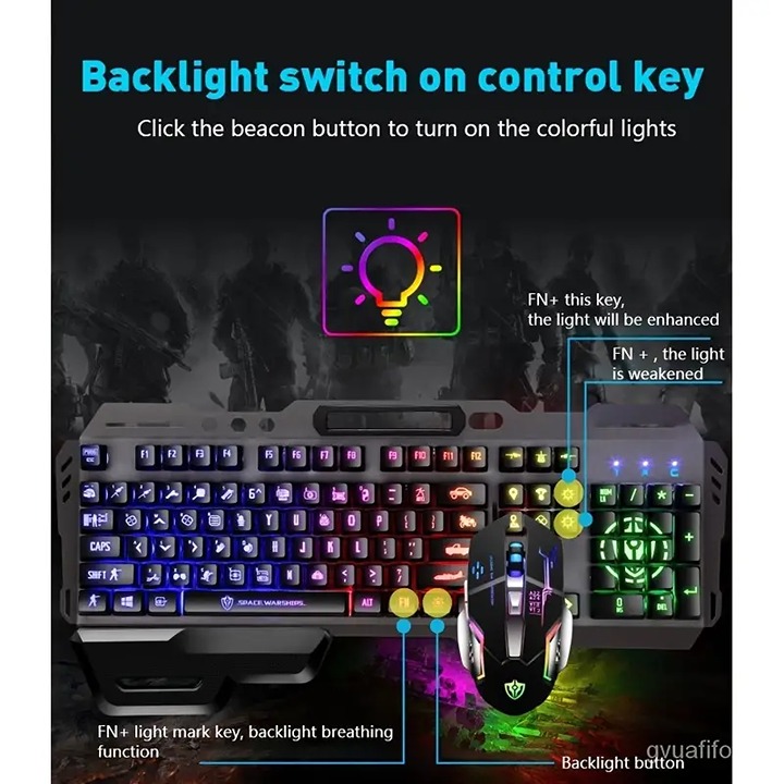 Wired Gaming Keyboard RGB Backlit Keyboard Metal Panel Detachable Armrest