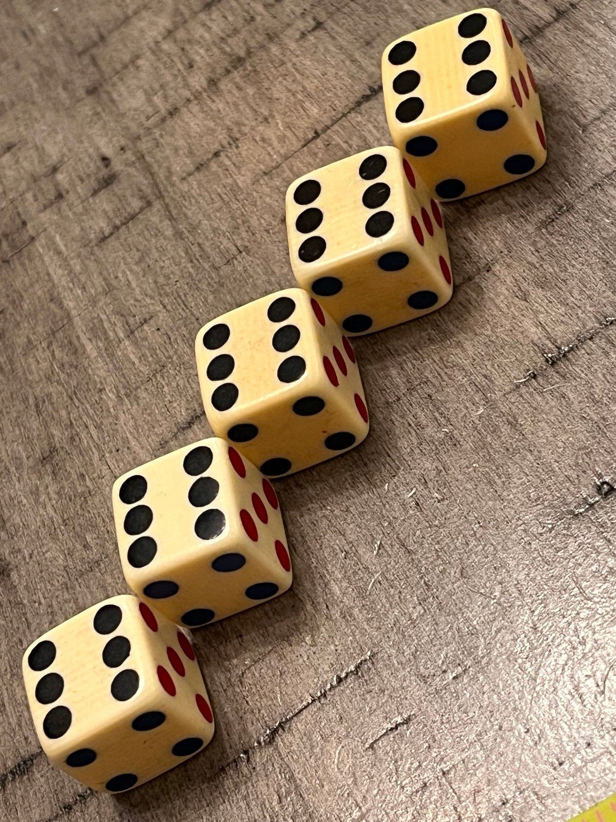 Old grained celluloid Michigan Red dice set 122923@