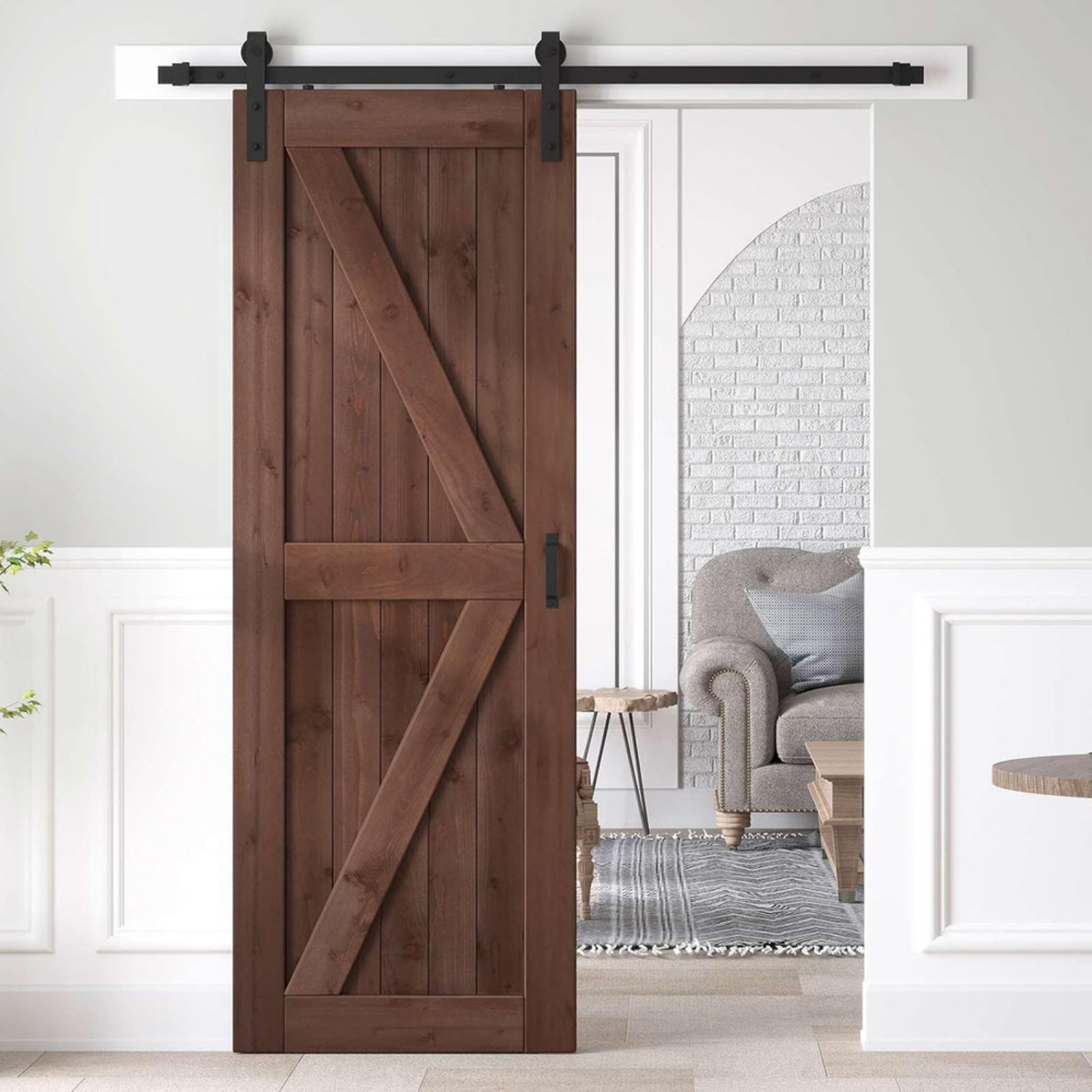32x84 inch Sliding Barn Wood Door Slab with 5.5ft Hardware Kit and Handle
