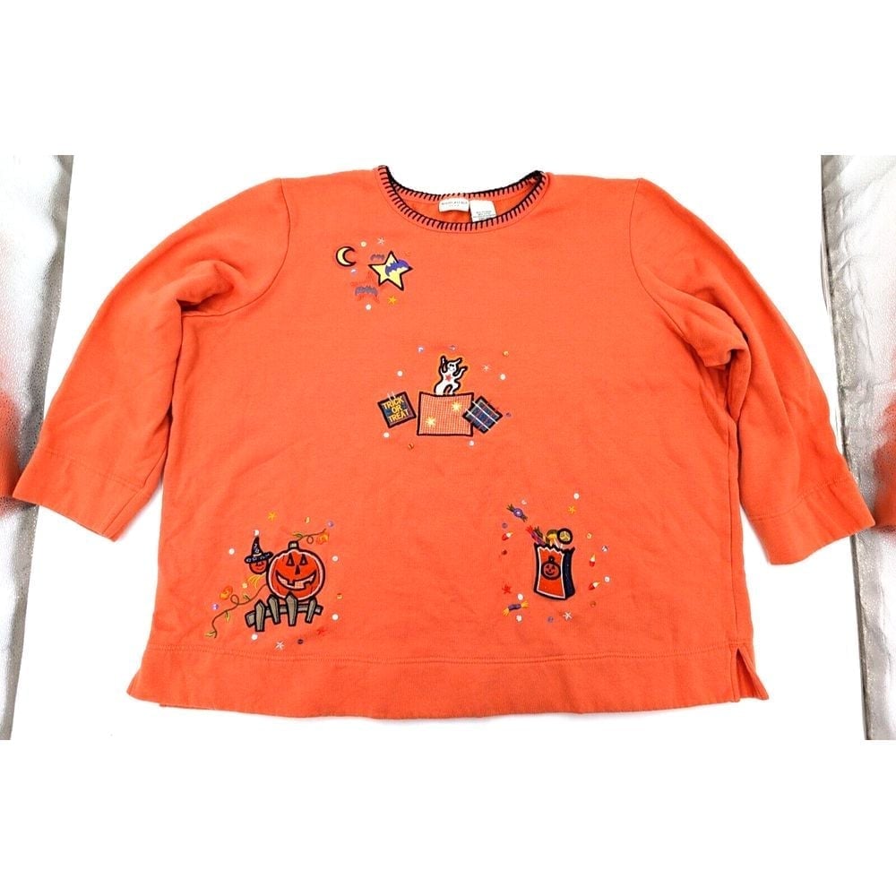Vintage Cute Halloween Sweatshirt Shirt Women's Size 22W 24W Orange Teacher 90s