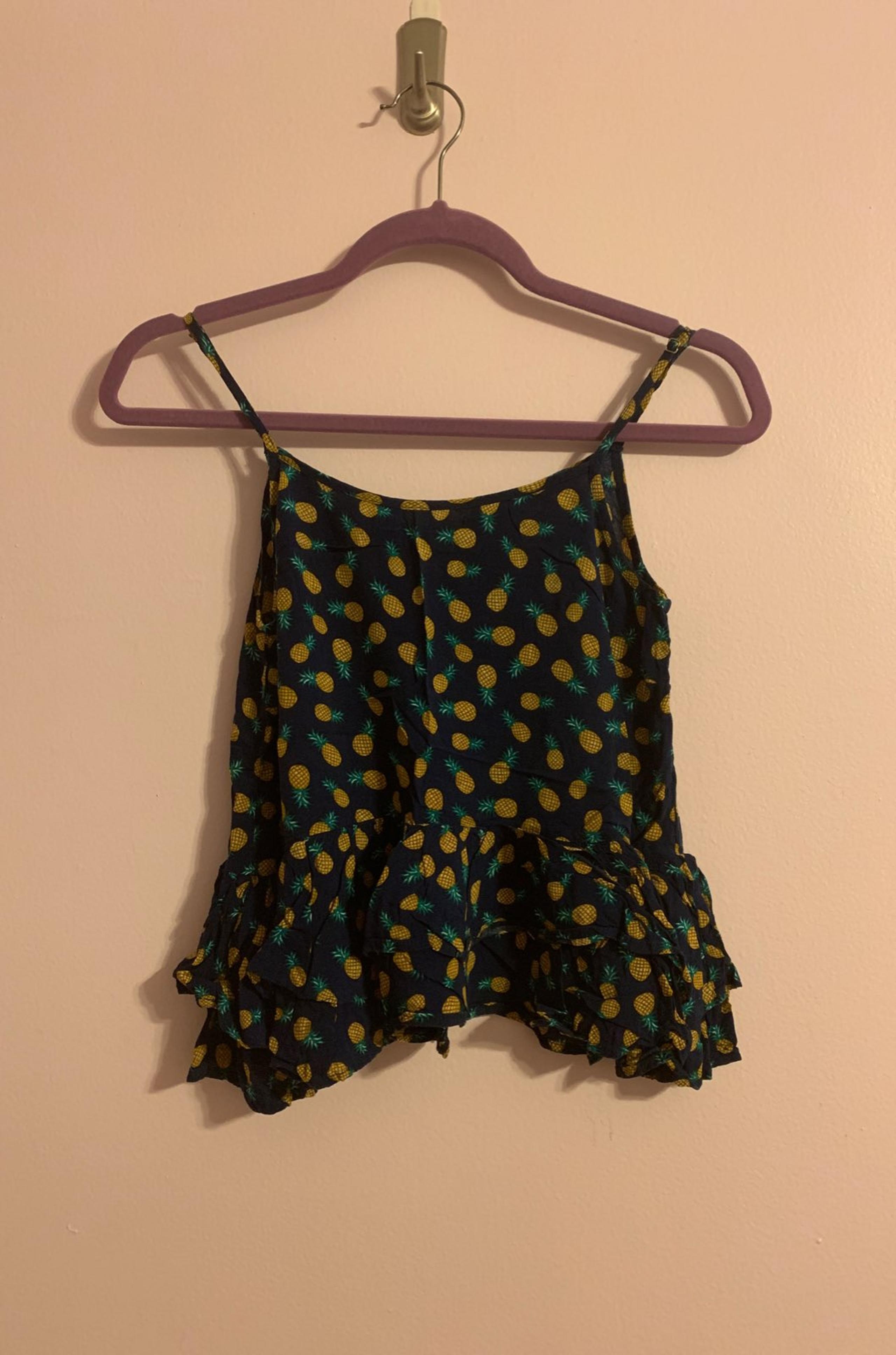 Navy Blue Pineapple Ruffle Tank Top - Mine