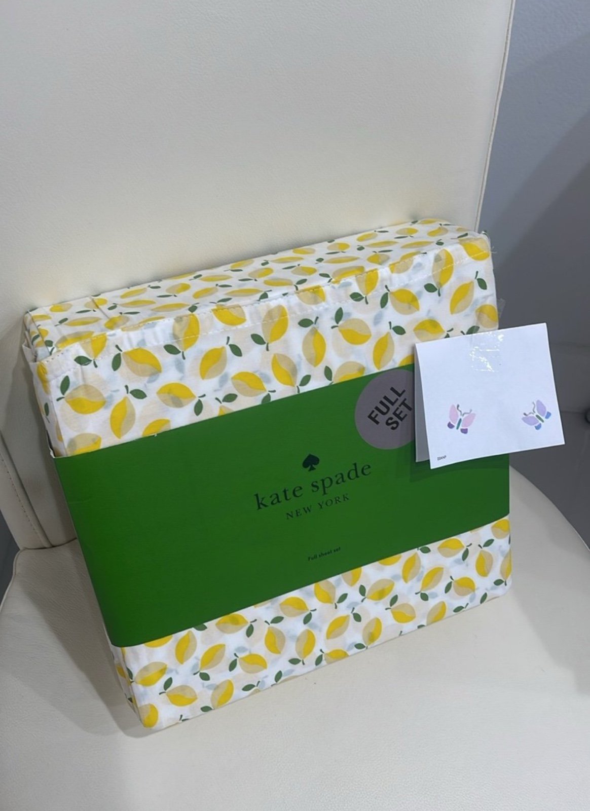Kate Spade White/Yellow/Green "Lemons" Cotton Percale FULL Sheet Set