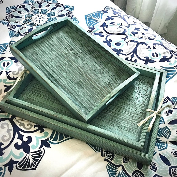 Serving Trays Set of 3 - Ottoman Wood Trays for Entertainment, Food and Décor