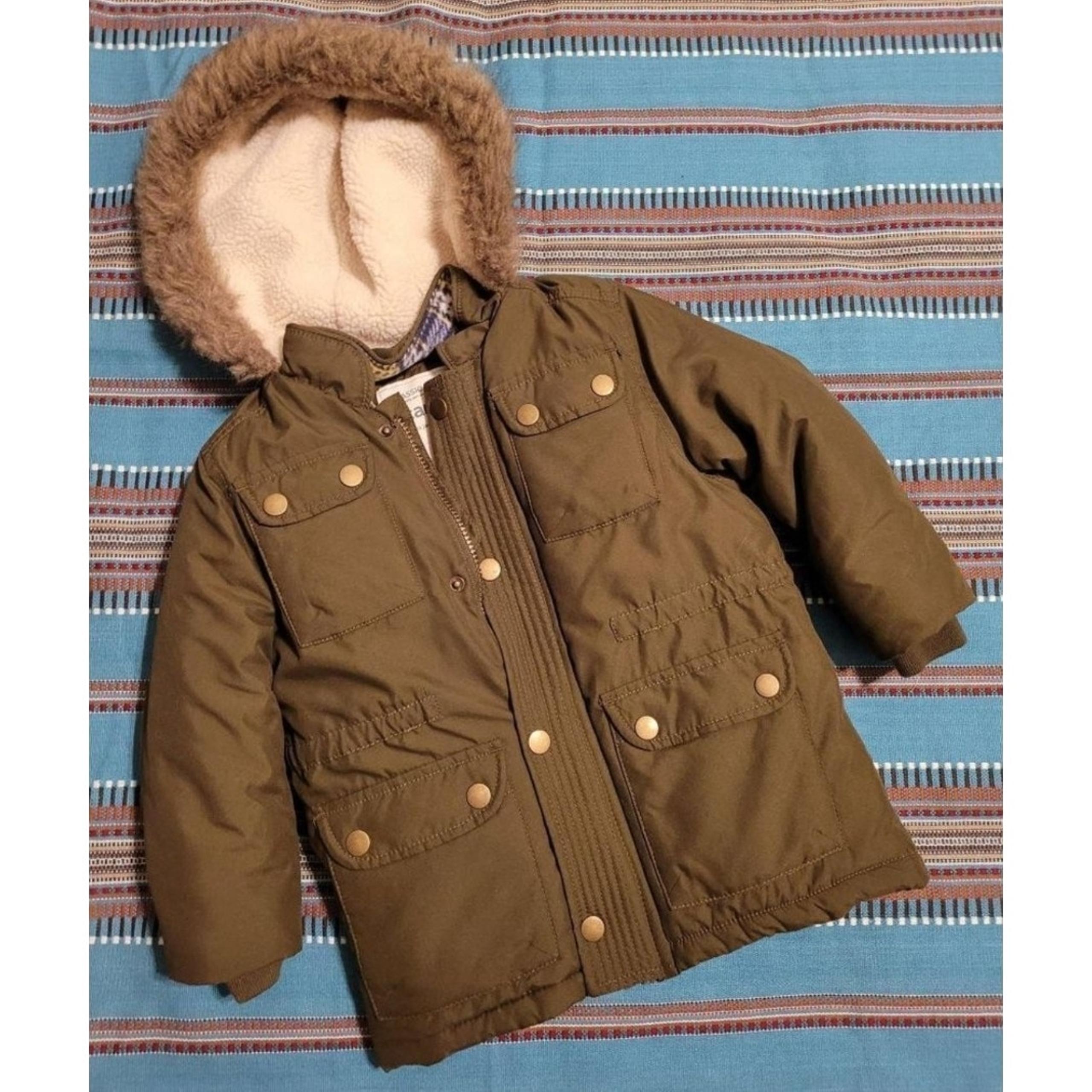 Kid Boy S/4 Hooded Puffer Jacket Water Wind Resist Faux Fur Winter Coat - Carter's