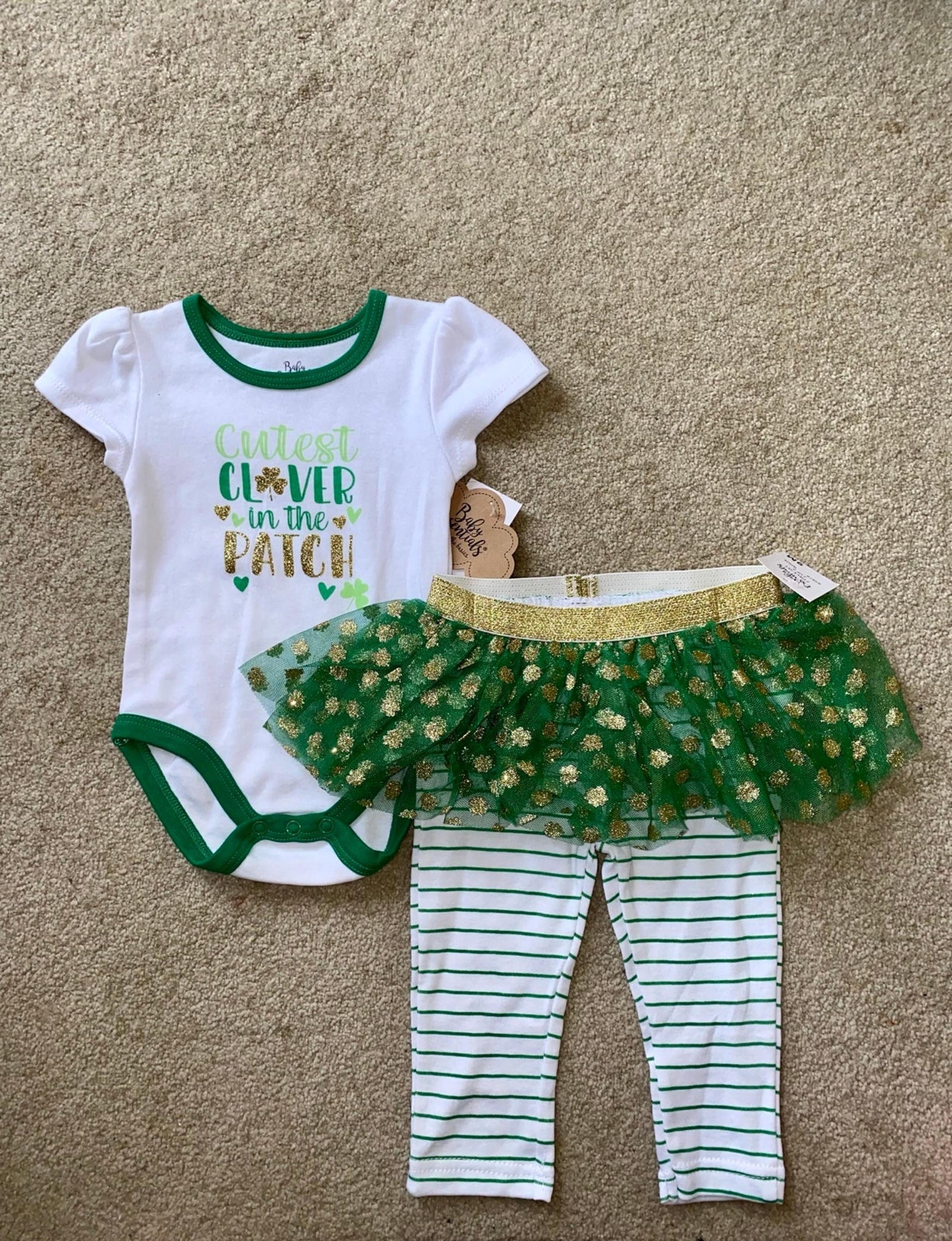 St Patrick’s Day outfit baby girls size 9 months NWT tutu pants onesie clover