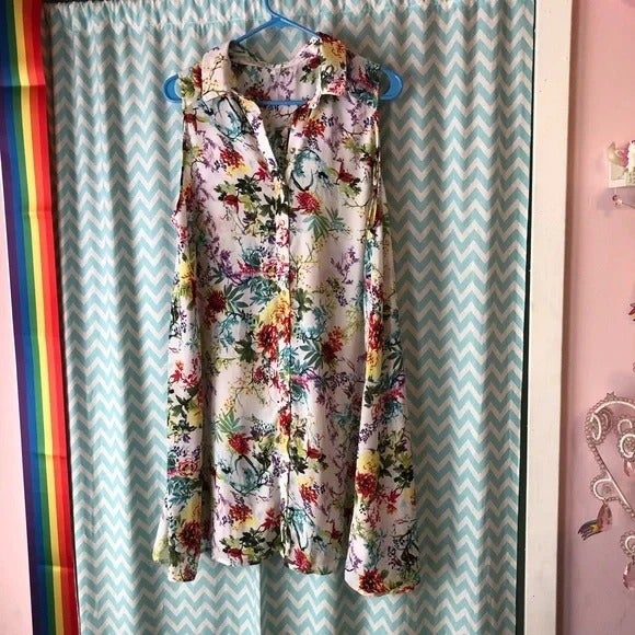 women’s sleeveless bright rainbow floral print tunic