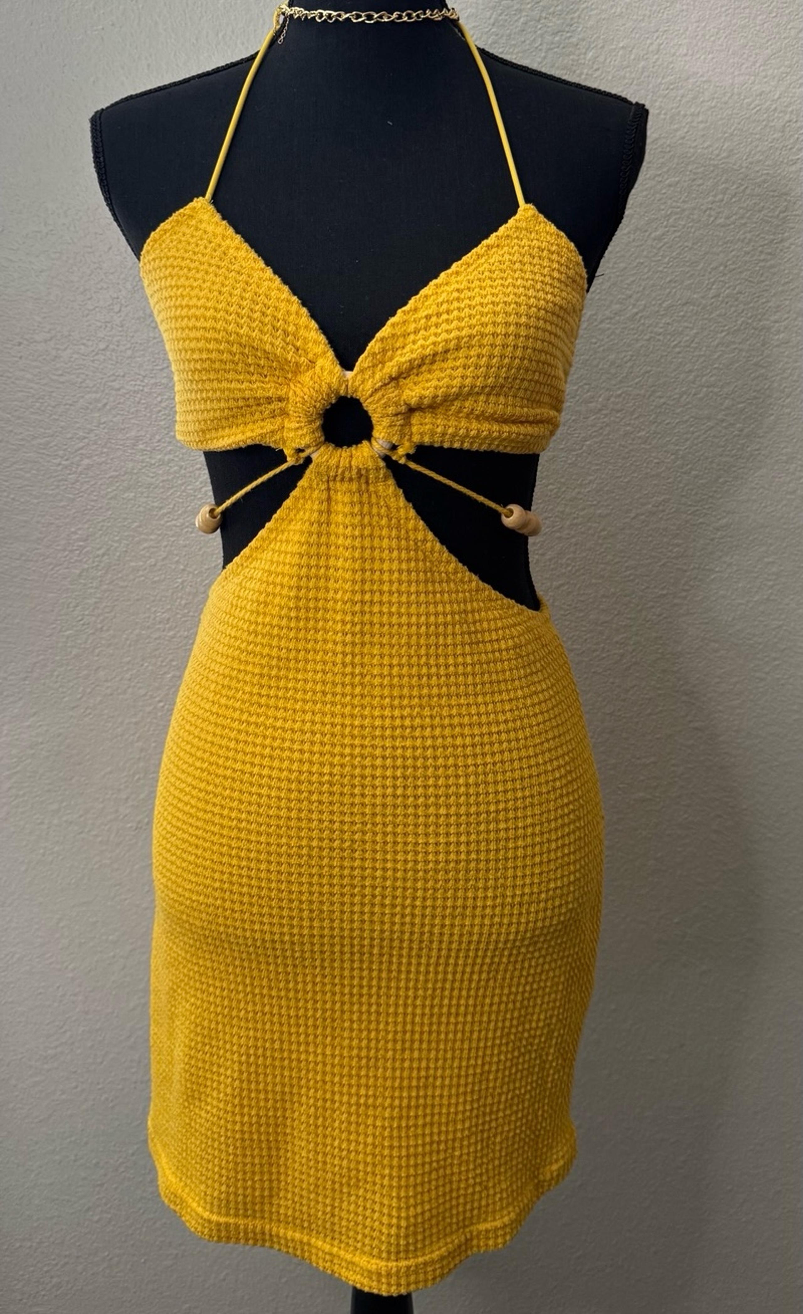 Yellow Knit Cutout mini Dress