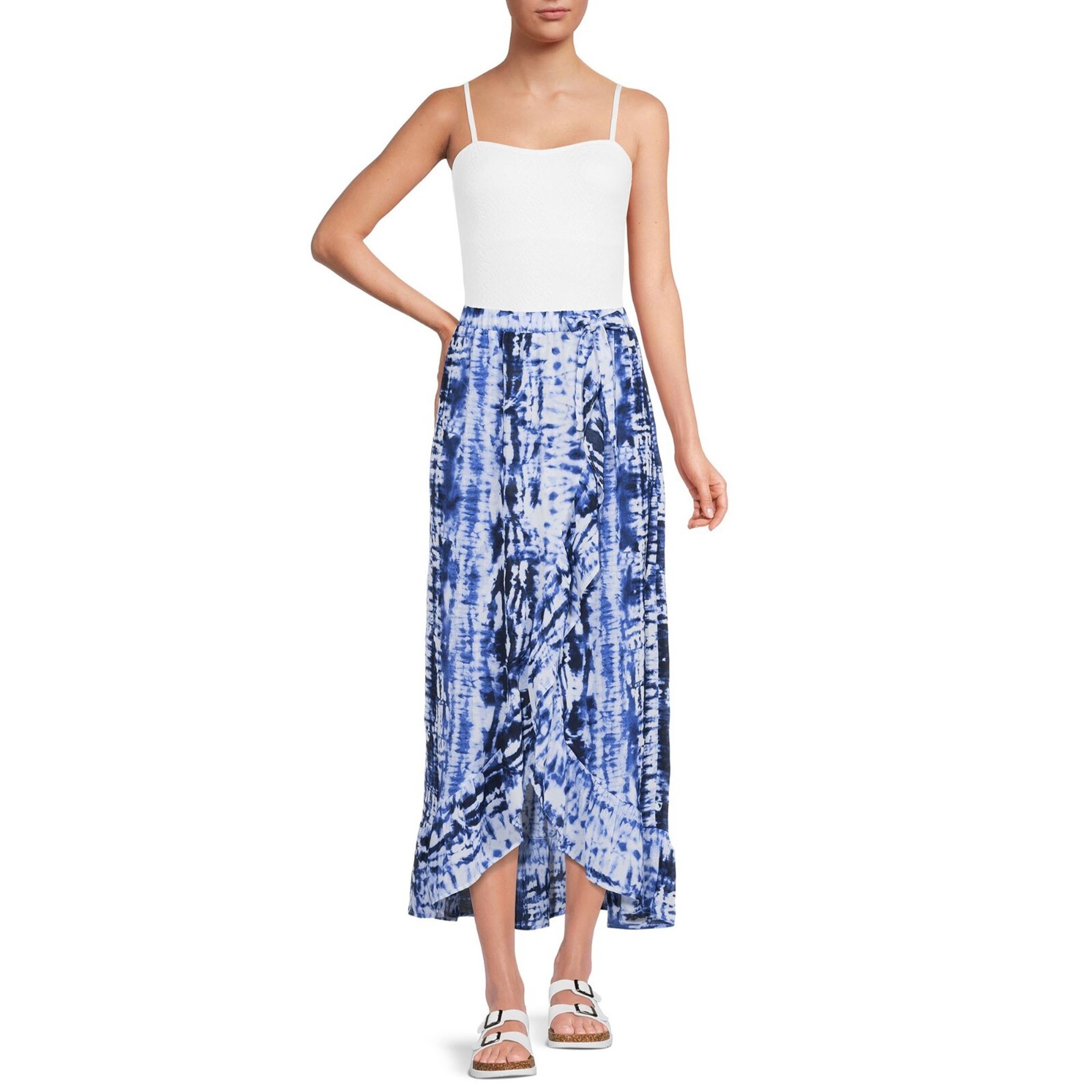 Women's Plus Size 1X (16W-18W) Ruffle Trim Skirt Cover Up, Blue NEW - Time and Tru
