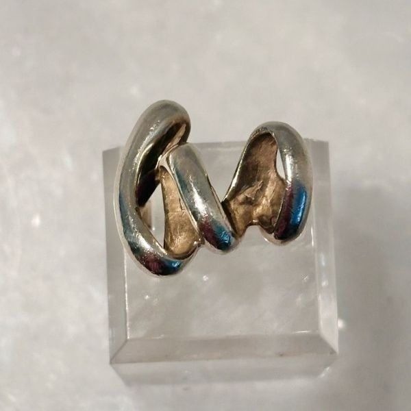 Vintage Handmade Sterling Silver Squiggle Artwork Ring Size 4.5