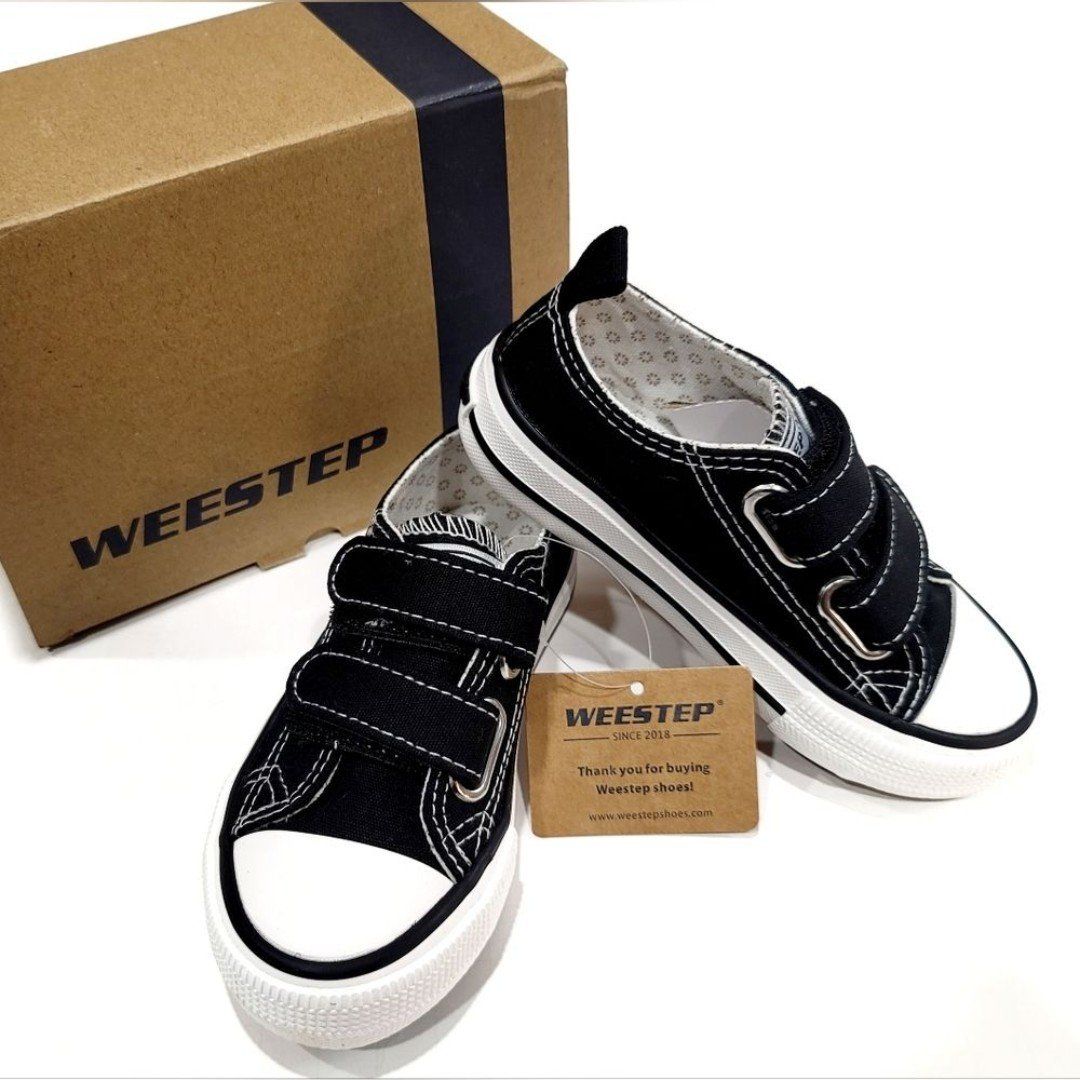 NWT Weestep Toddler Adjustable Velcro Double Strap Black Canvas Sneakers Shoe, 7