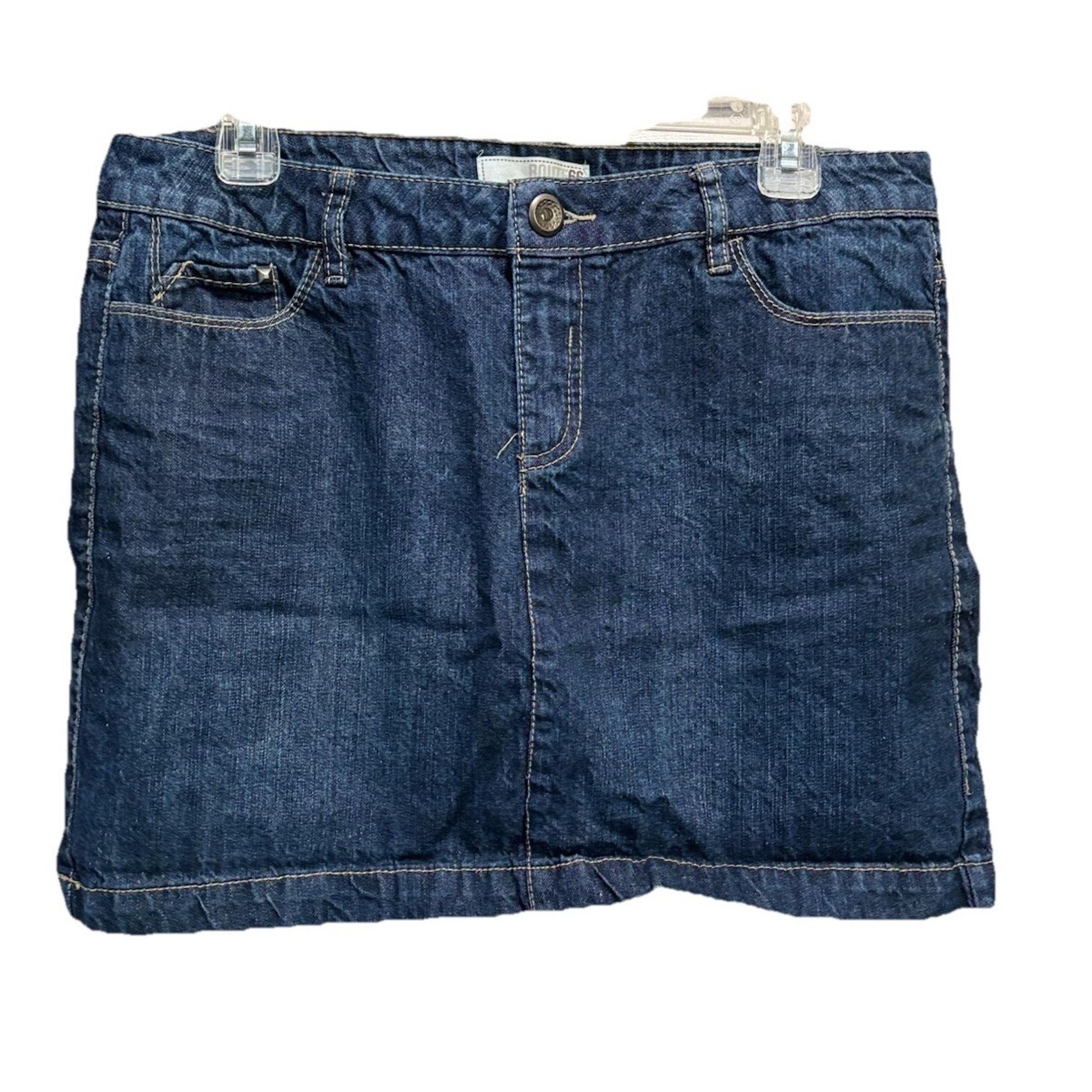 Route 66 Dark Denim Classic Fit Mini Skirt Size 10 Pockets Zip Embroidered