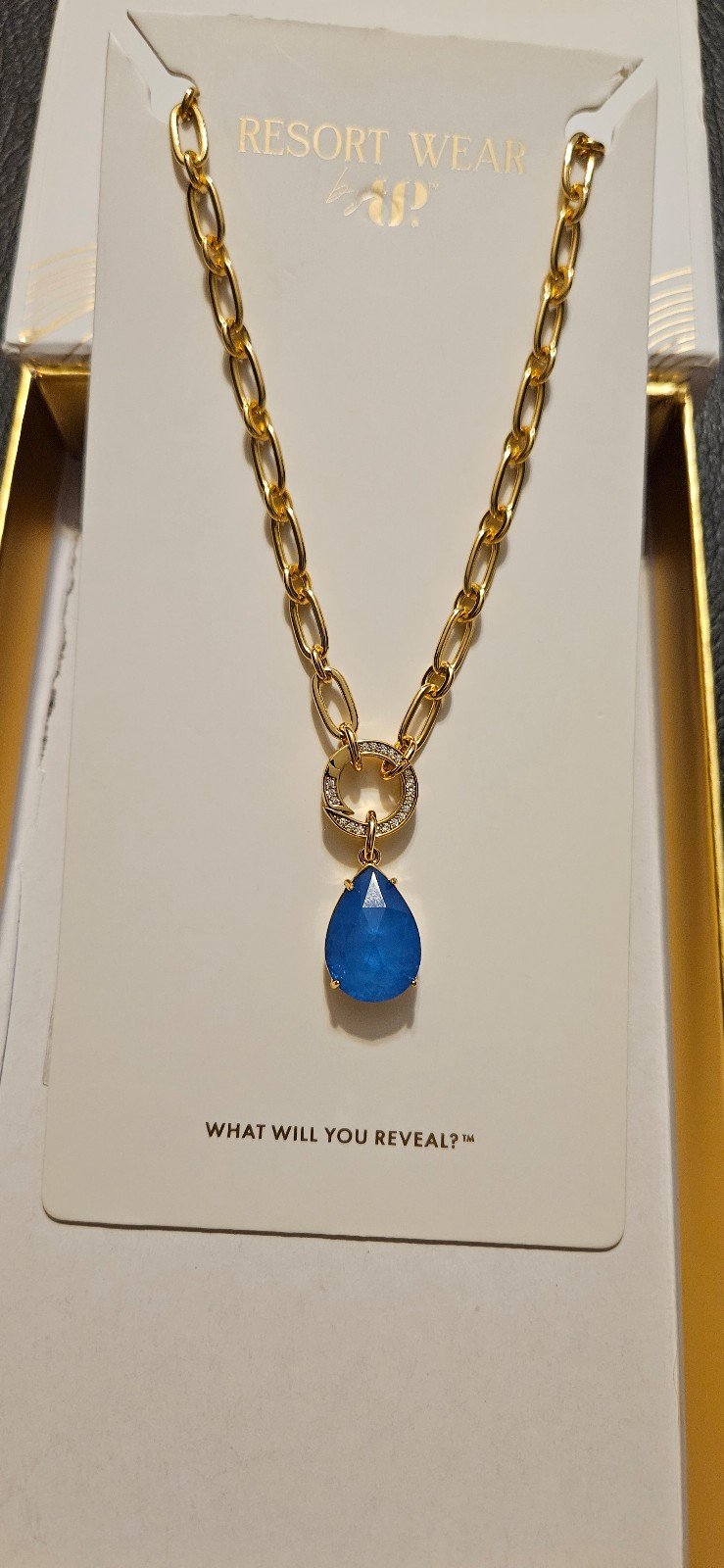 Among The Tides Resort Wear Bomb Party Necklace Blue Lace Agate NK41600 Gold