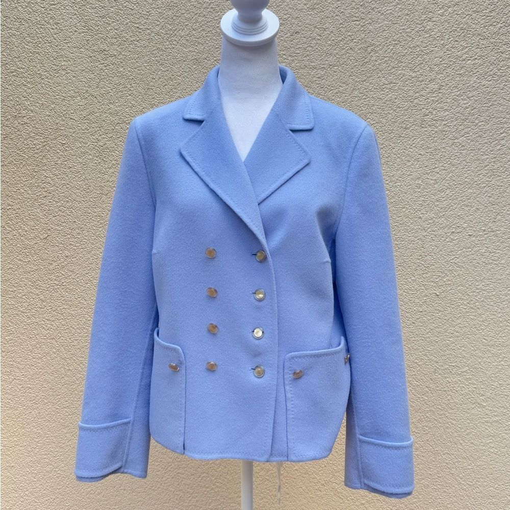 Escada by Margaretha Ley vintage light periwinkle blue angora wool blend blazer