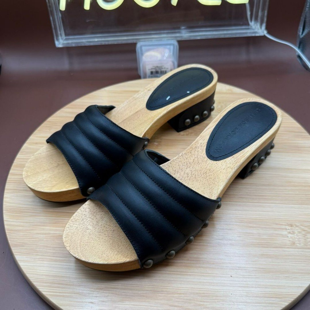 Sigerson Morrison Sandals Womens Wood Studded Heels Clogs SlipOn Slides 6.5
