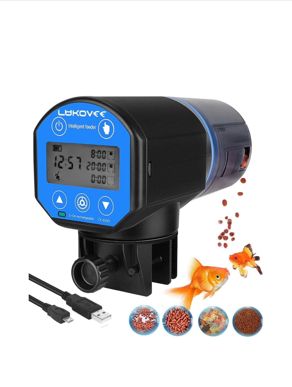 Lukovee Automatic Fish Feeder, Rechargeable Timer Fish Feeder Automatic Dispense