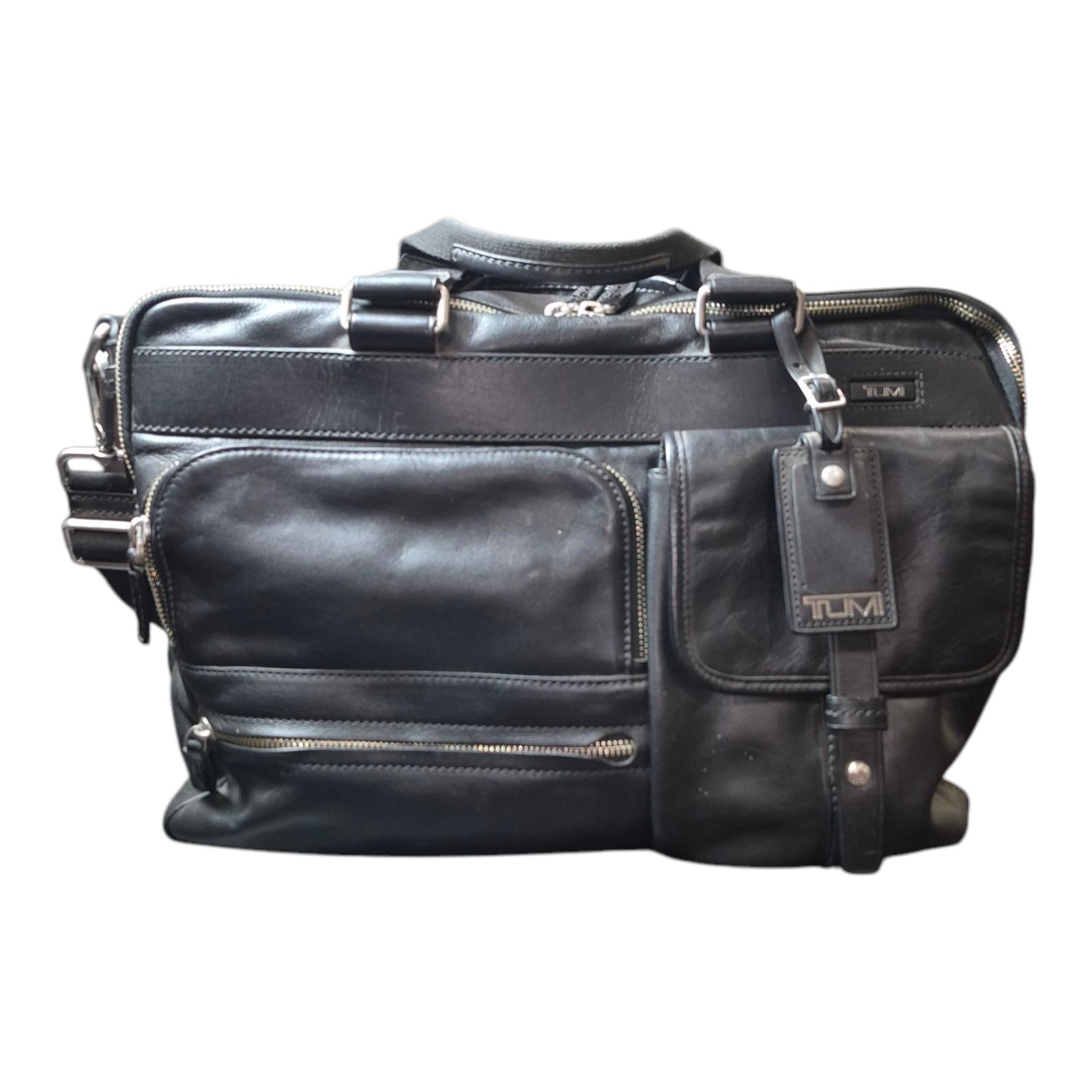 Tumi Laredo Leather Large Briefcase Luggage Bag Black Carry On