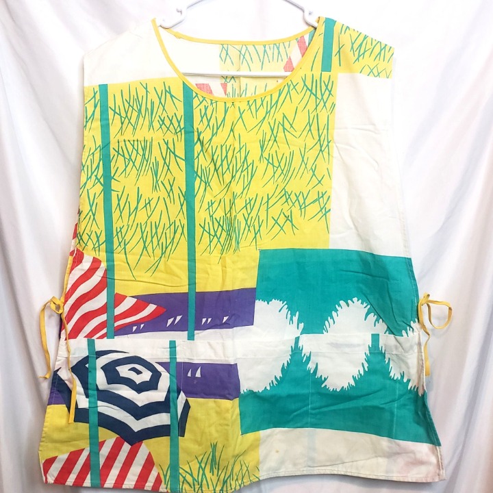 Vintage Artist Smock Apron Tie Sides Pockets Bright Colors OSFM