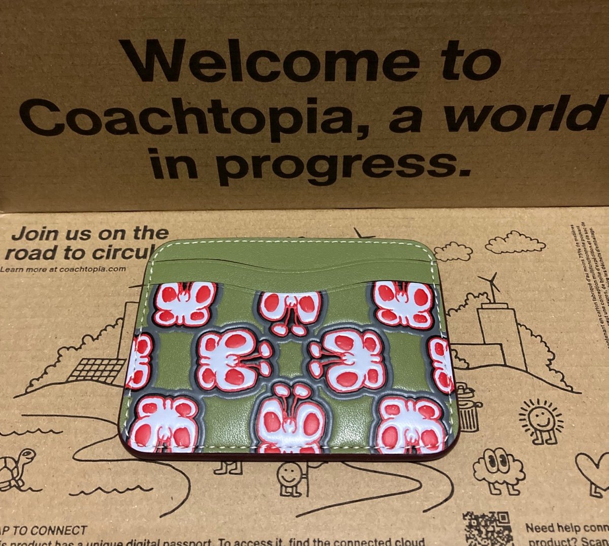Coach Wavy Card Case In Coachtopia Leather: Butterfly Print