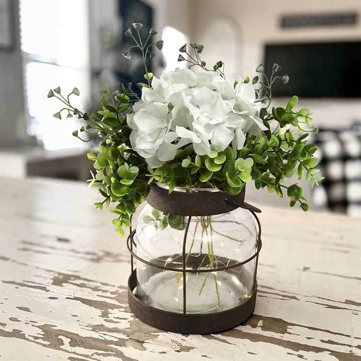 Farmhouse Glass Lantern Vase Vintage Flower Vases with Plants Hydrangea Lights R