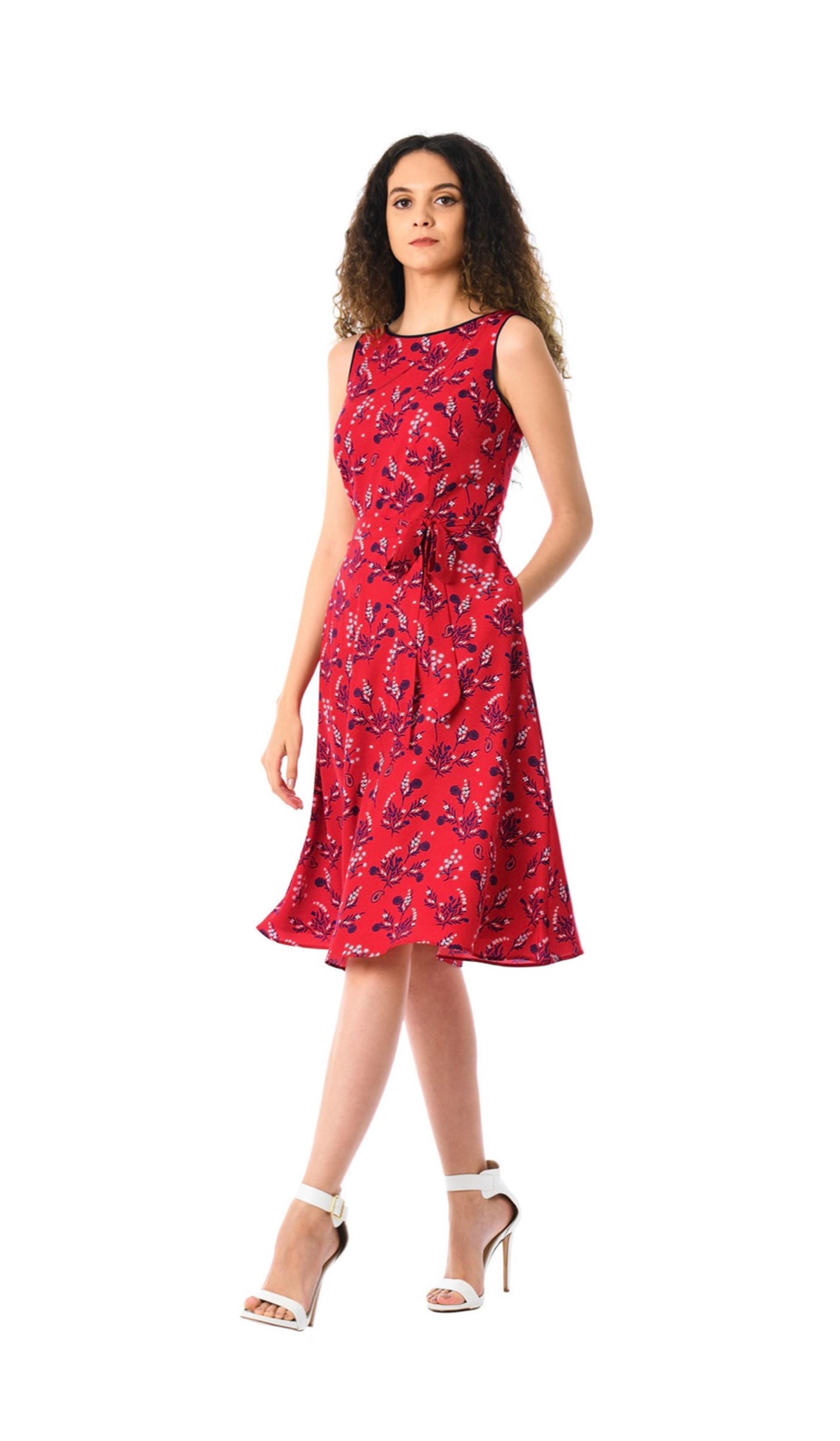 Eshakti Dress S 6 Floral Paisley contrast piped trim crepe dress Western Cowgirl