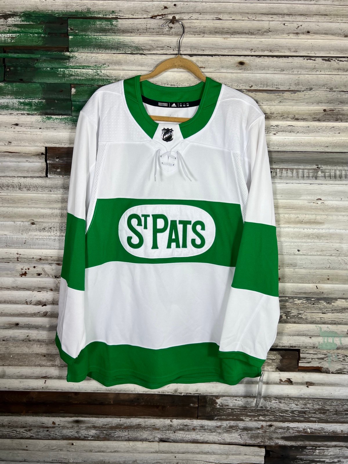 Men's Adidas NHL Toronto Maple Leafs St Pats Authentic Hockey Jersey / Size 52
