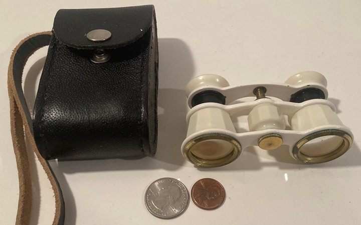 Vintage Set of White Metal Opera Glasses, Leather Case, Quality, Binoculars