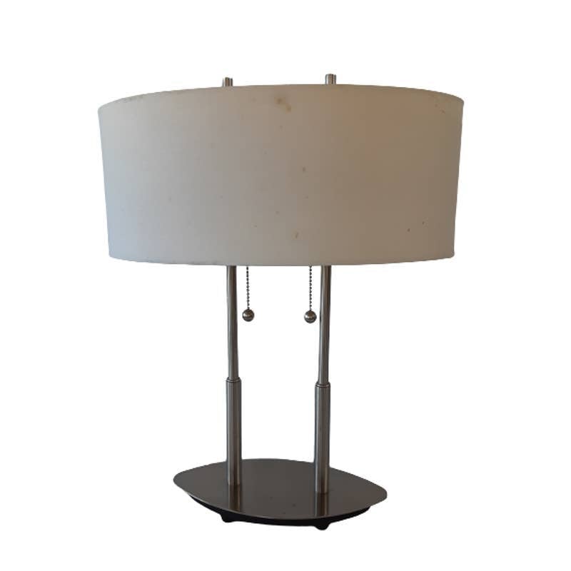Mid-Century Modern Silver Tone Double Bulb Lamp With Pull Chain
