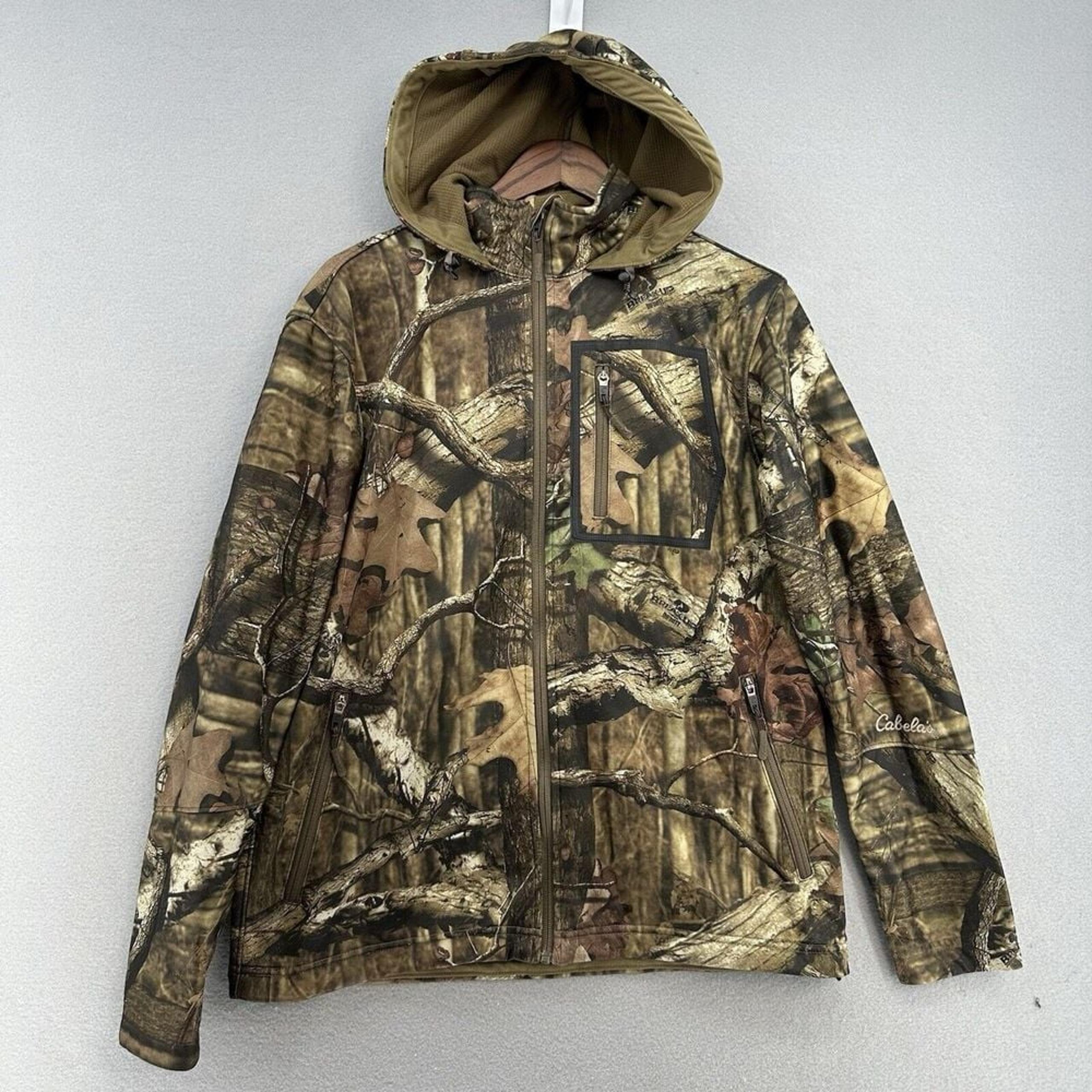 Y2K Cabela's Mossy Oak Break Up INFINITY Full Zip Jacket Mens M Hunting Hooded