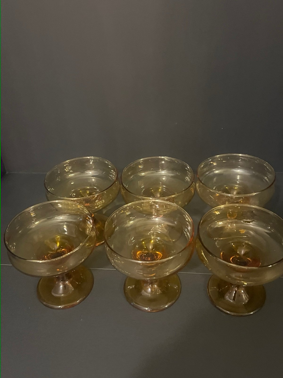Vintage Amber Champagne Coupe Sherbet Glasses in Set of 6