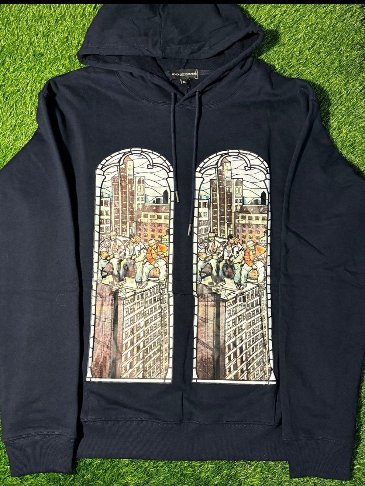 “Who decides war hoodie” navy blue sz M