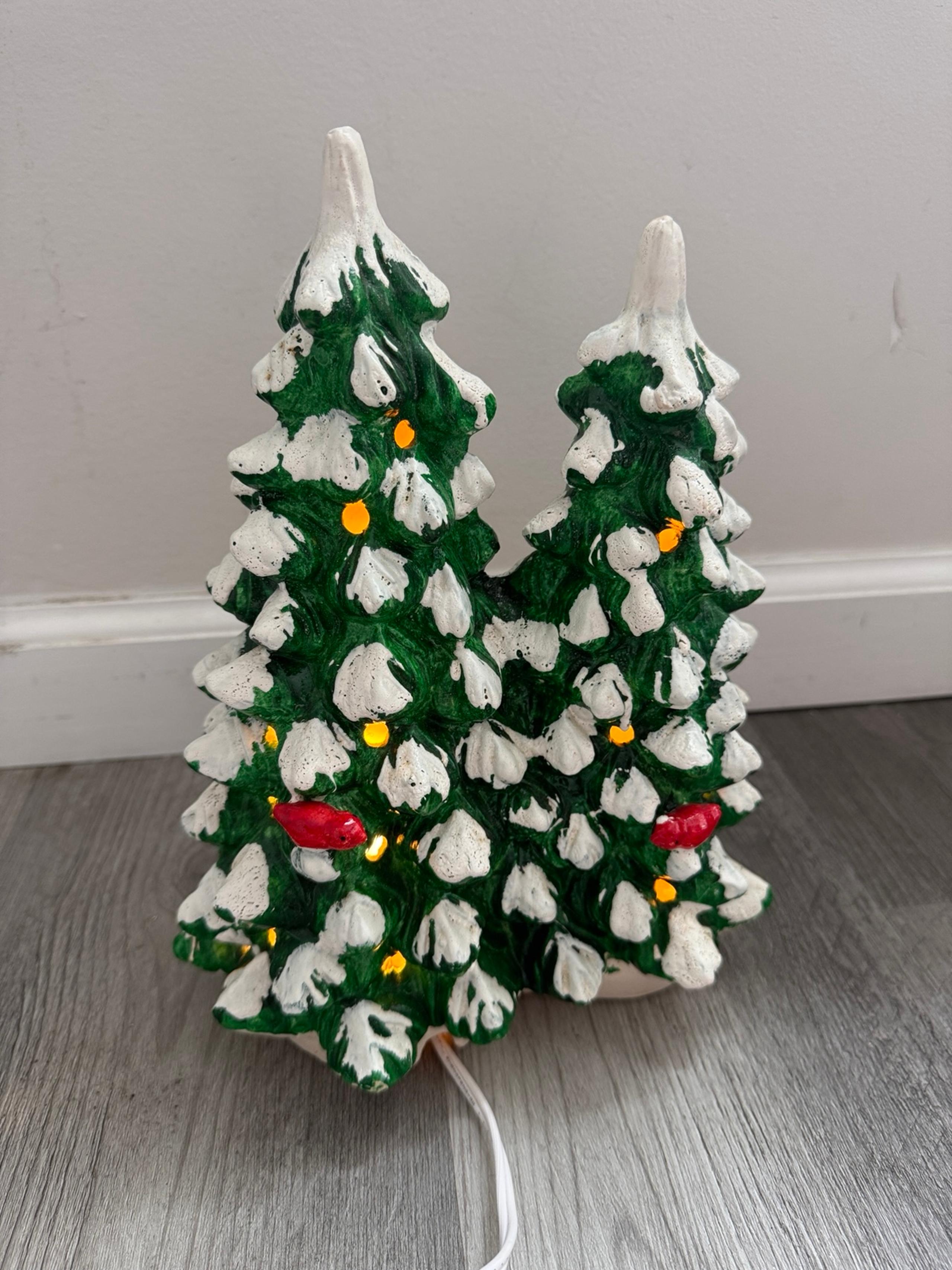 Vintage 1980s Dept 56 Enesco Retired Dual Light Up Snow Cap Christmas Tree Decor