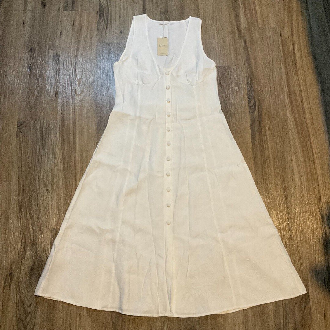 NWT MNG Mango Buttoned Bow Dress White Midi Size 6 New