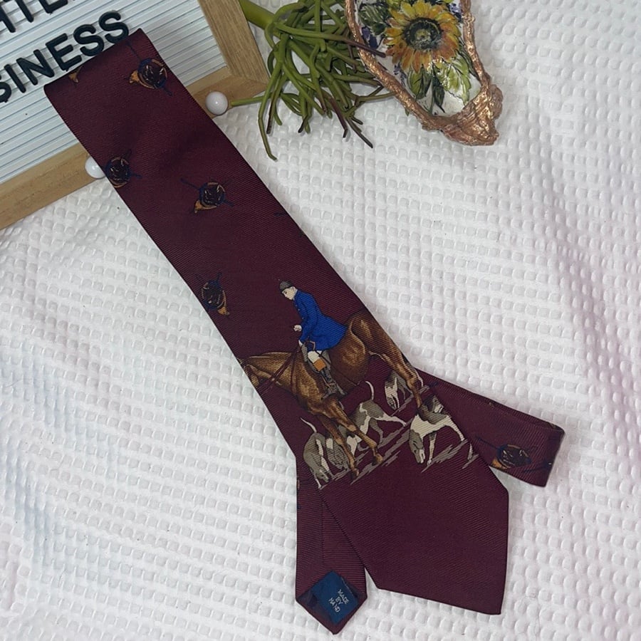 RARE POLO Ralph Lauren Handmade SPORTSMAN LODGE Silk Necktie Hunting Beagles
