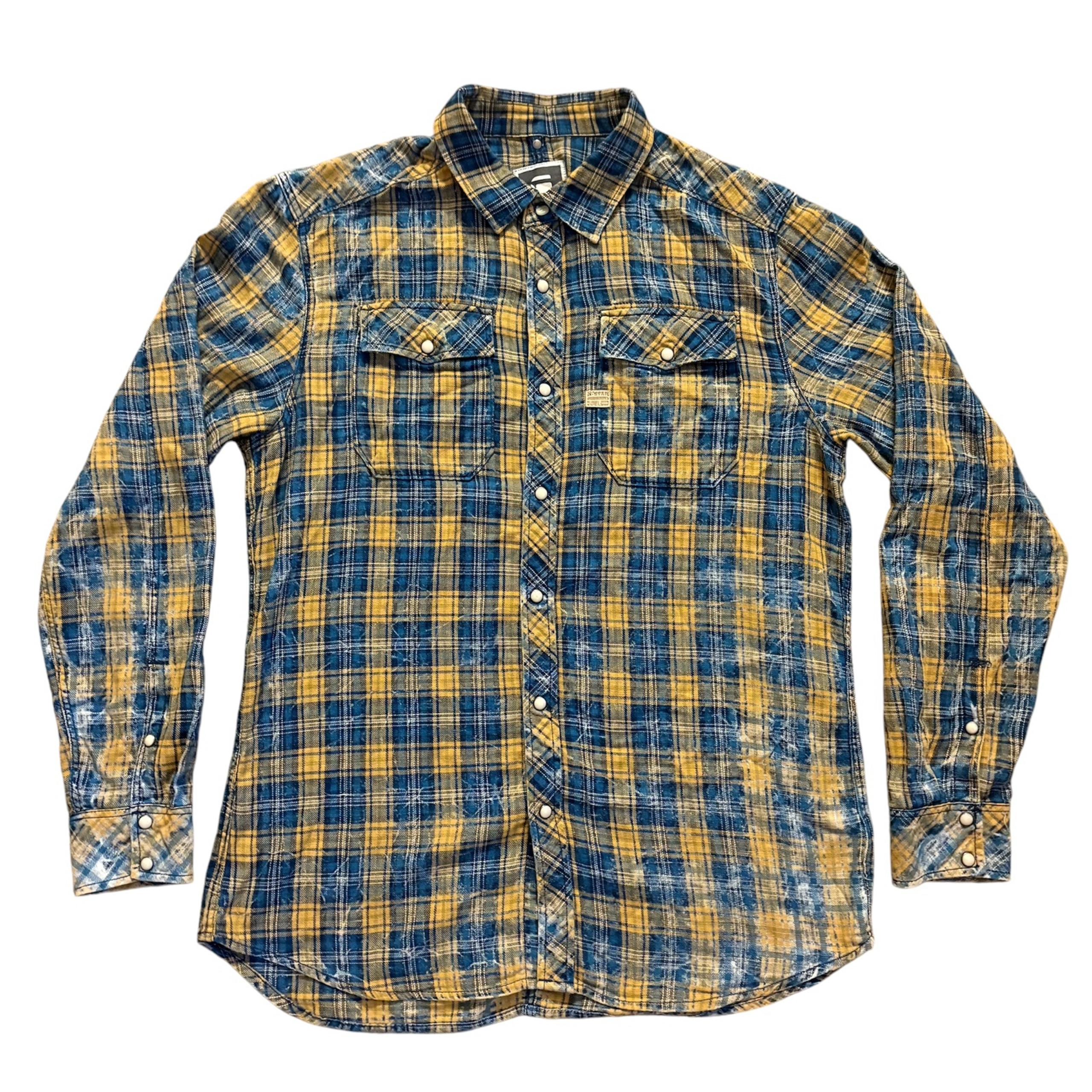 G Star RAW Flannel Shirt Mens XL Snap Button Up Plaid Jacket 100% Cotton