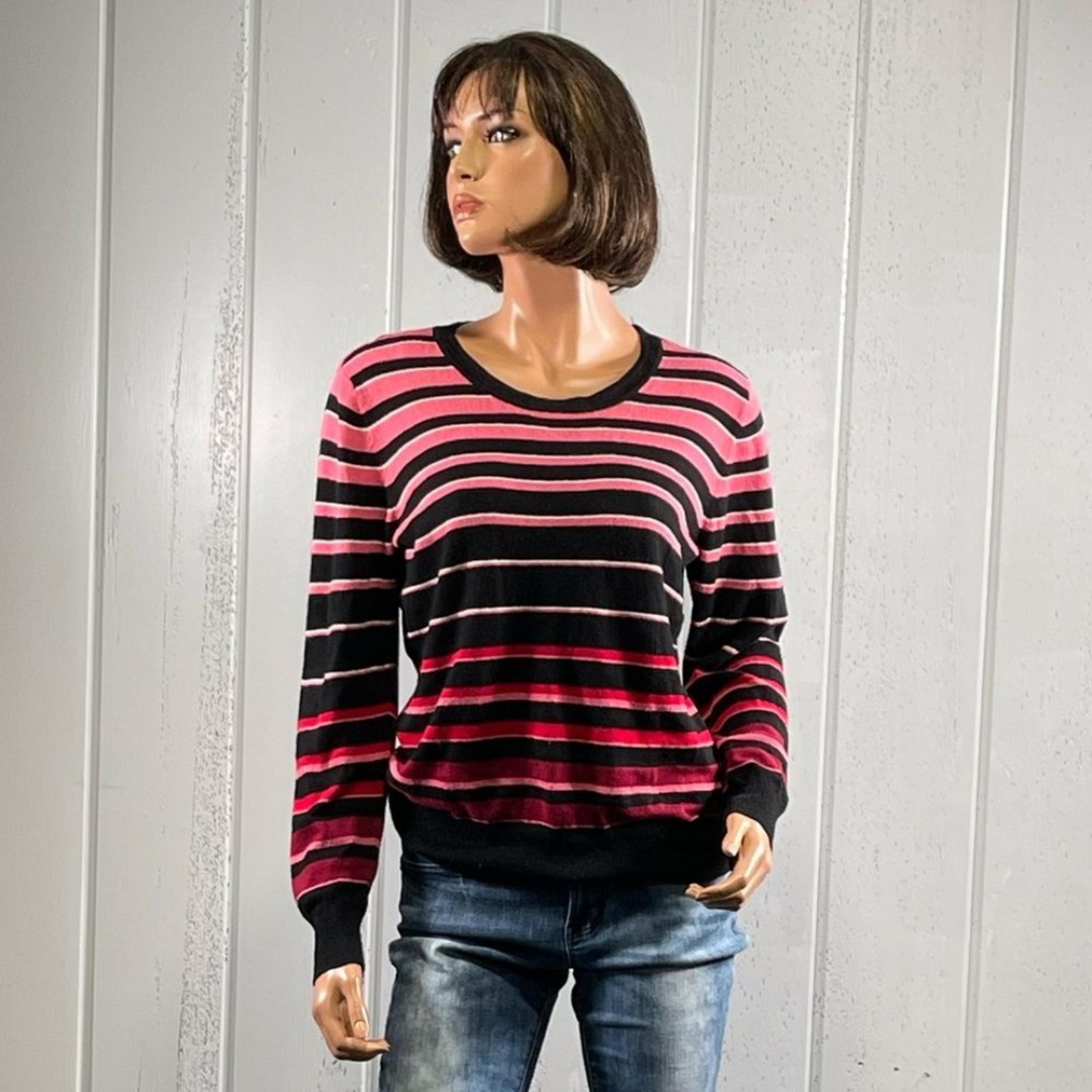 *Worthington Women's Pink & black Striped Long sleeve Sweater Sz PL