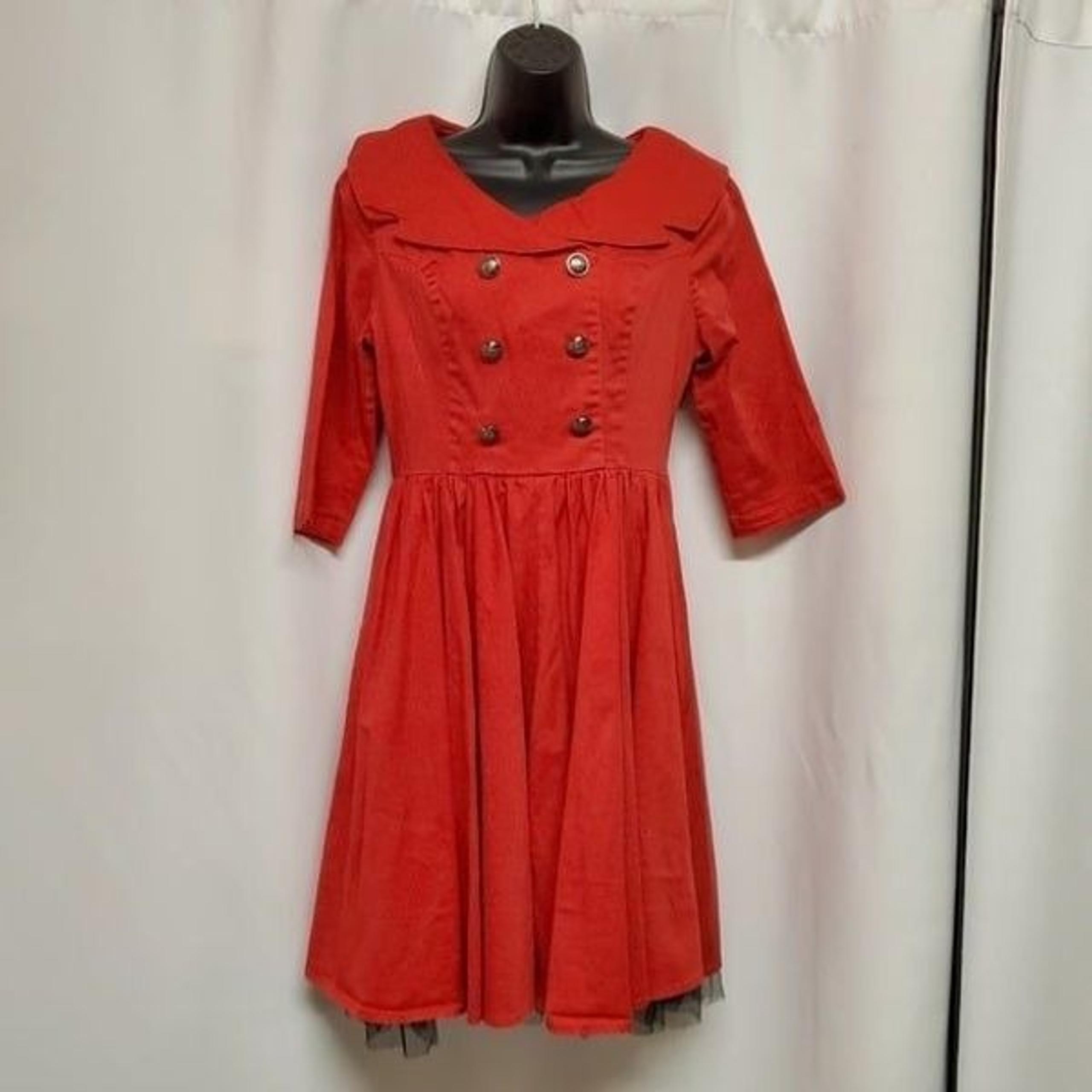 Vintage 90s y2k Hearts & Roses Red Punk Retro 50s Pin Up Girl PUG Swing Dress 10