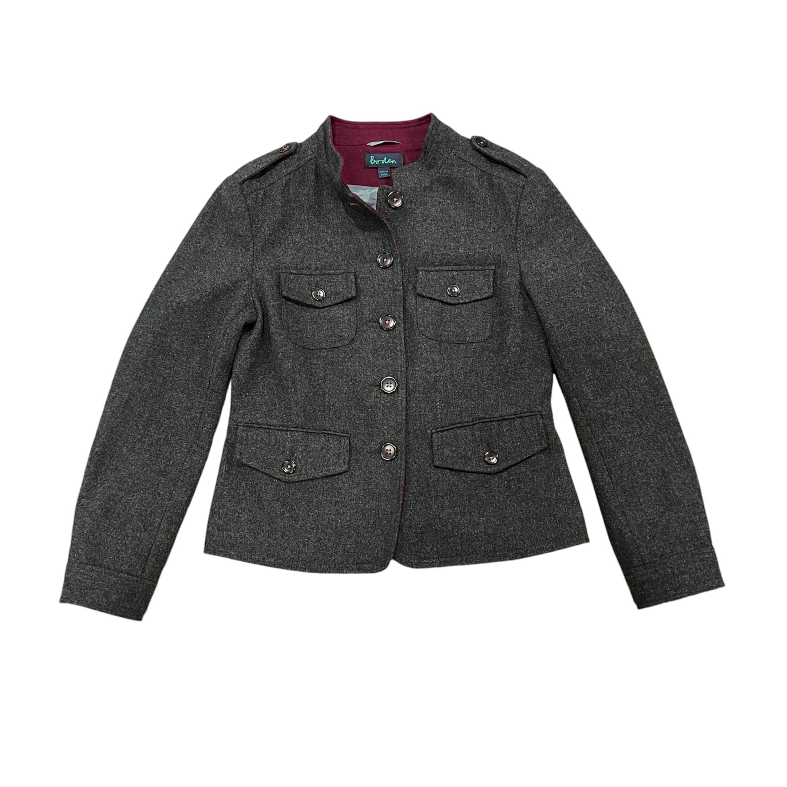 Boden Women’s Military Wool Blend Button Front Jacket Gray Approximating Size 8