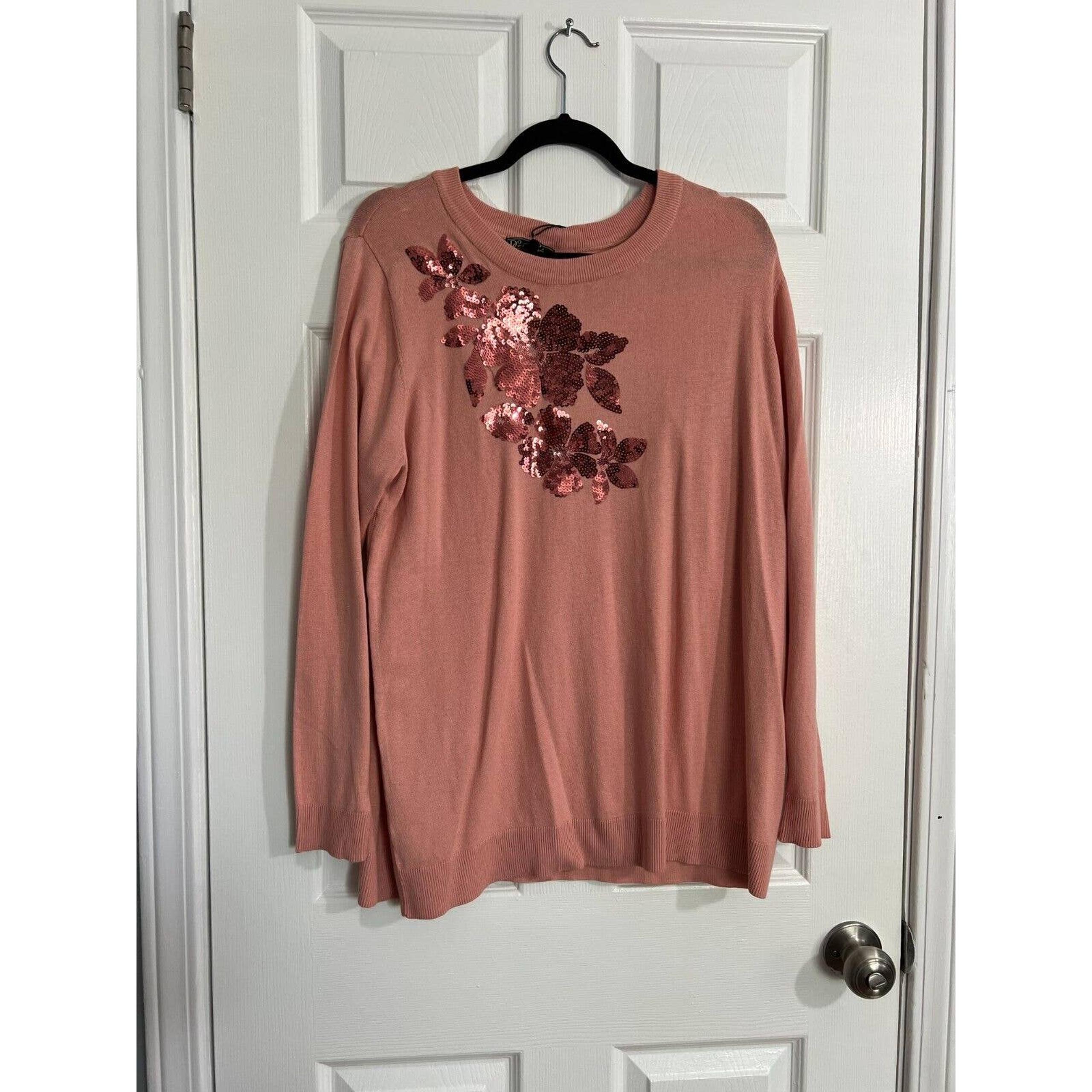 DG2 Women's Pink Long Sleeve Sweater Sequin Detail Size XL