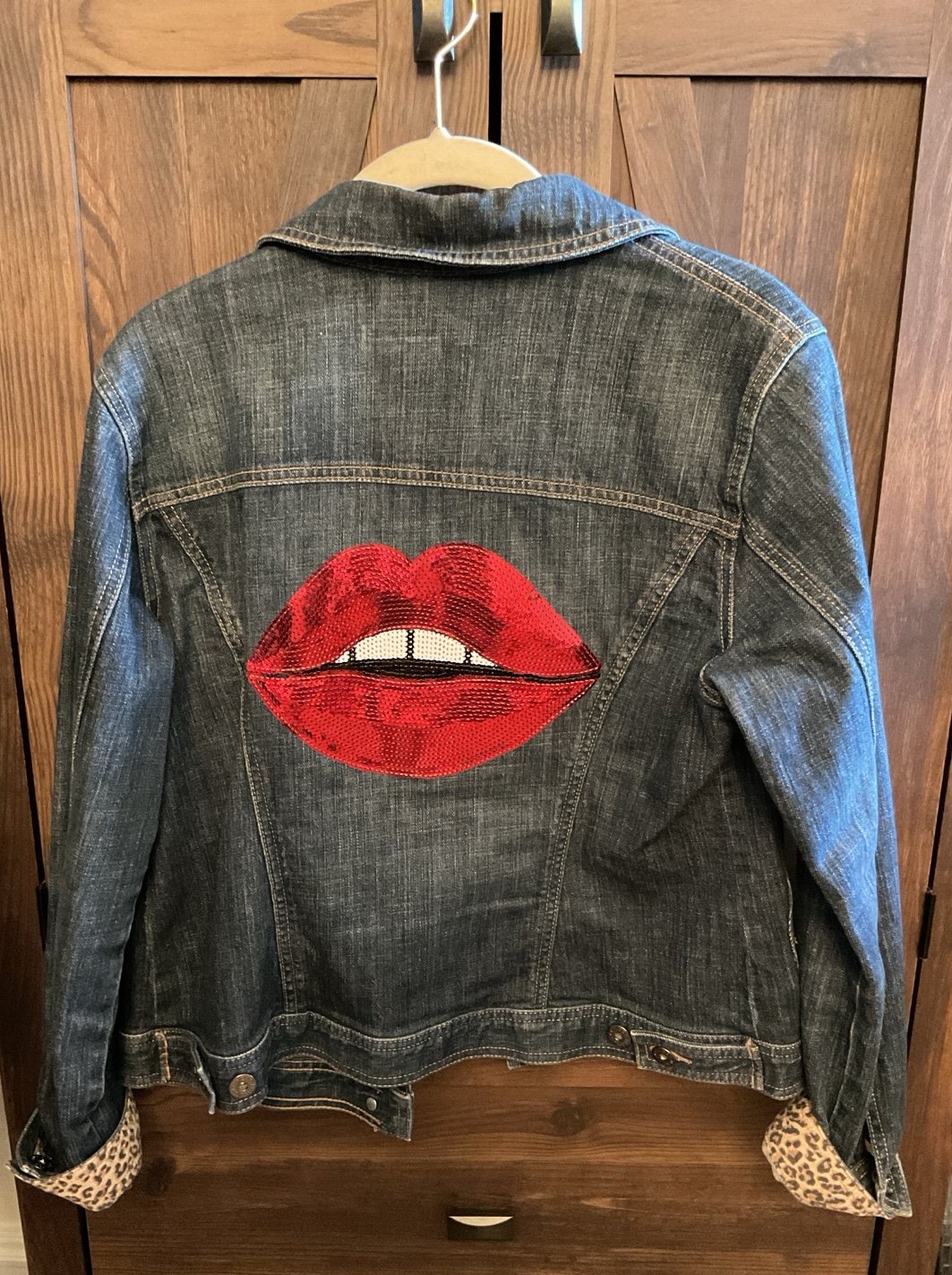 NWOT Denim Jacket with Red Sequin Lips
