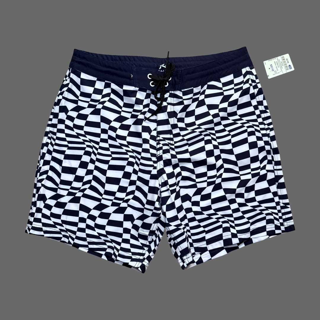 Rusty USA Warpped Check Fixed Boardshort Navy Size 32 NWT