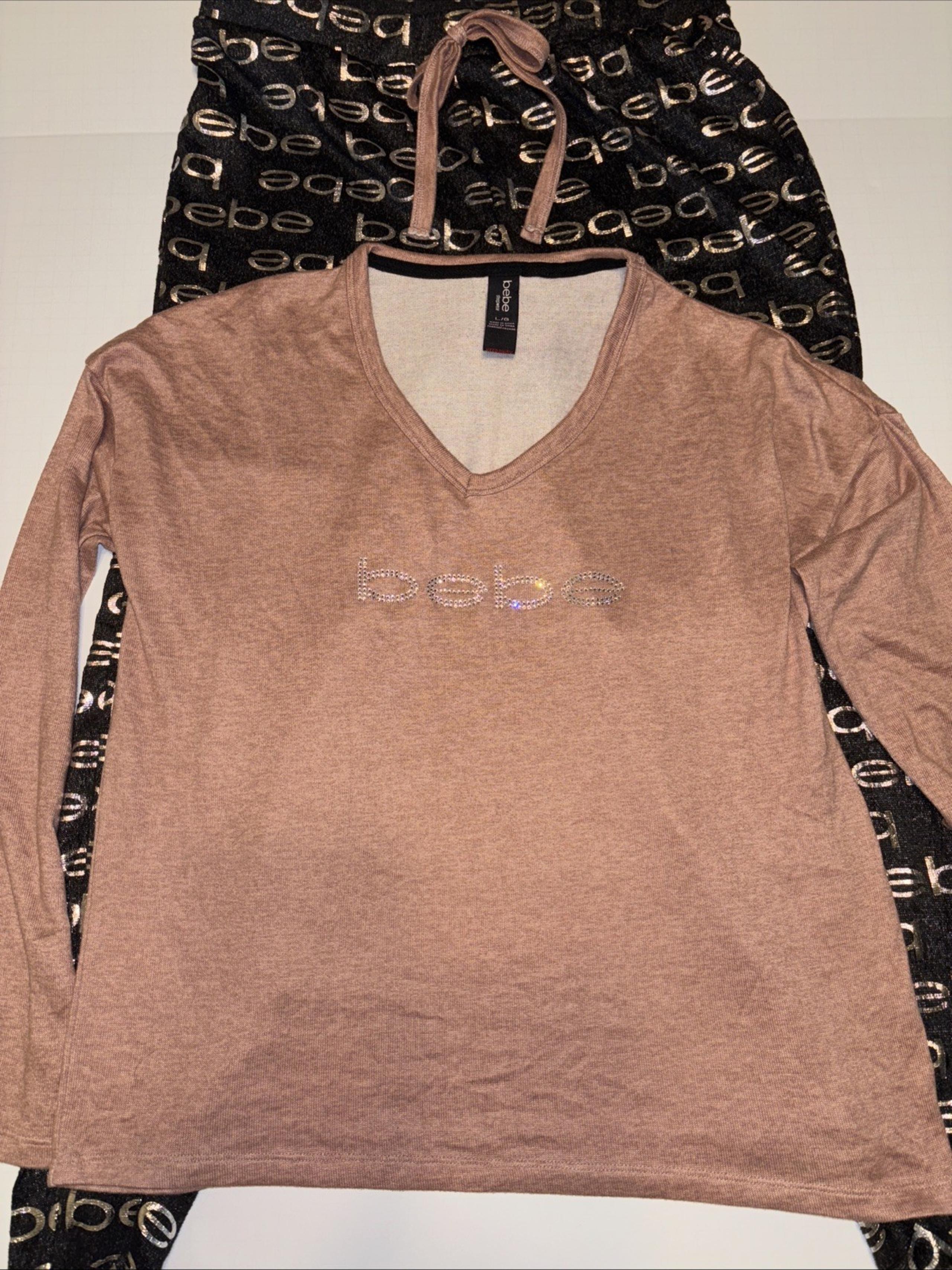 Bebe Women's Pajamas Set 2 Pieces Sleepwear Pants Long Sleeve Top Size L