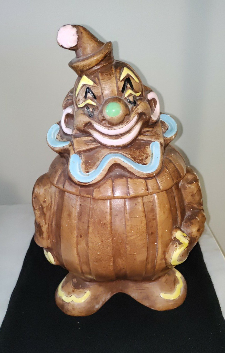 Vintage 1957 Standing Clown Cookie Jar DeForest Of Calif USA Signed c 5-24-1957