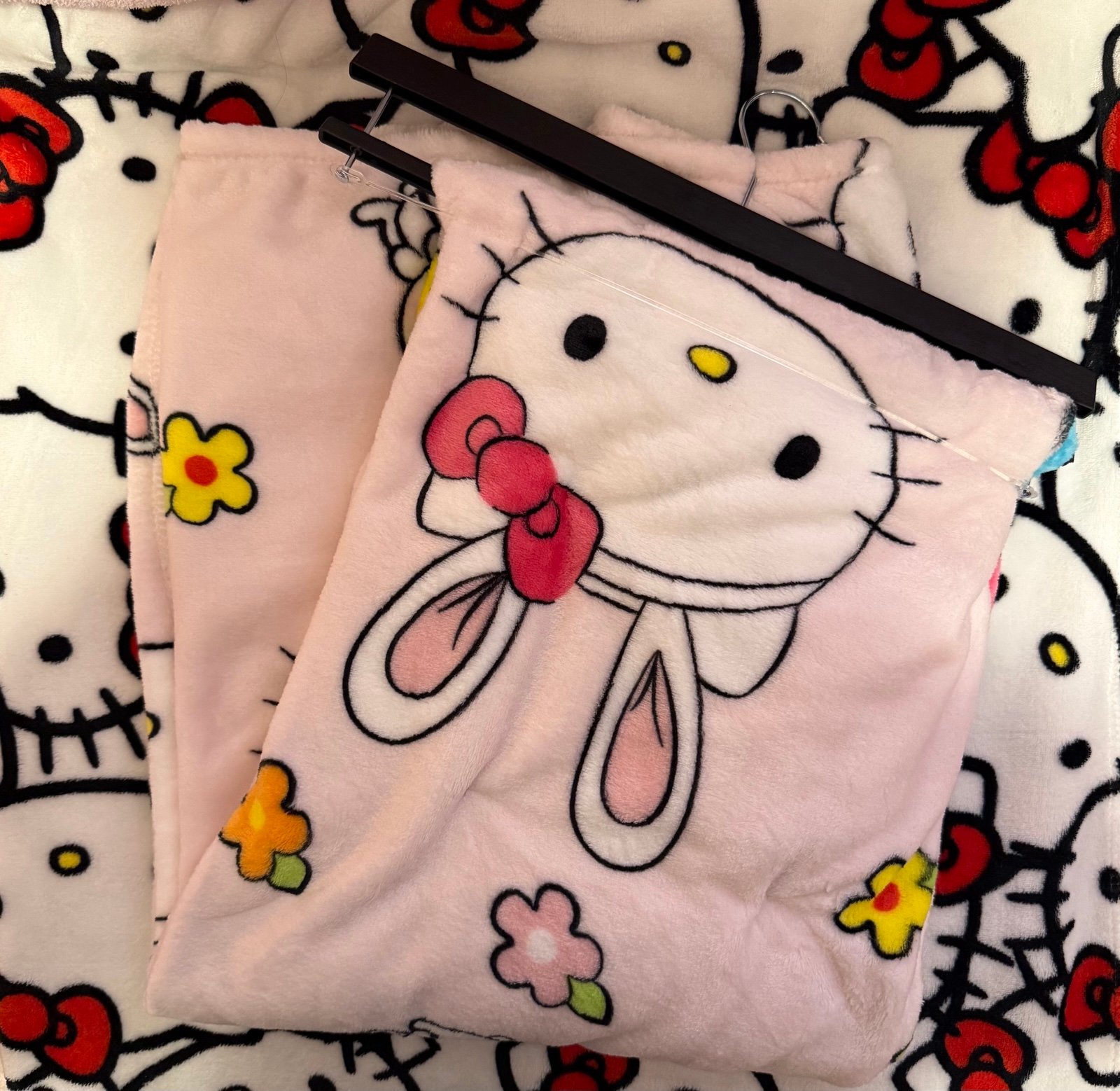Hello Kitty Pink Easter Bunny Plush Blanket