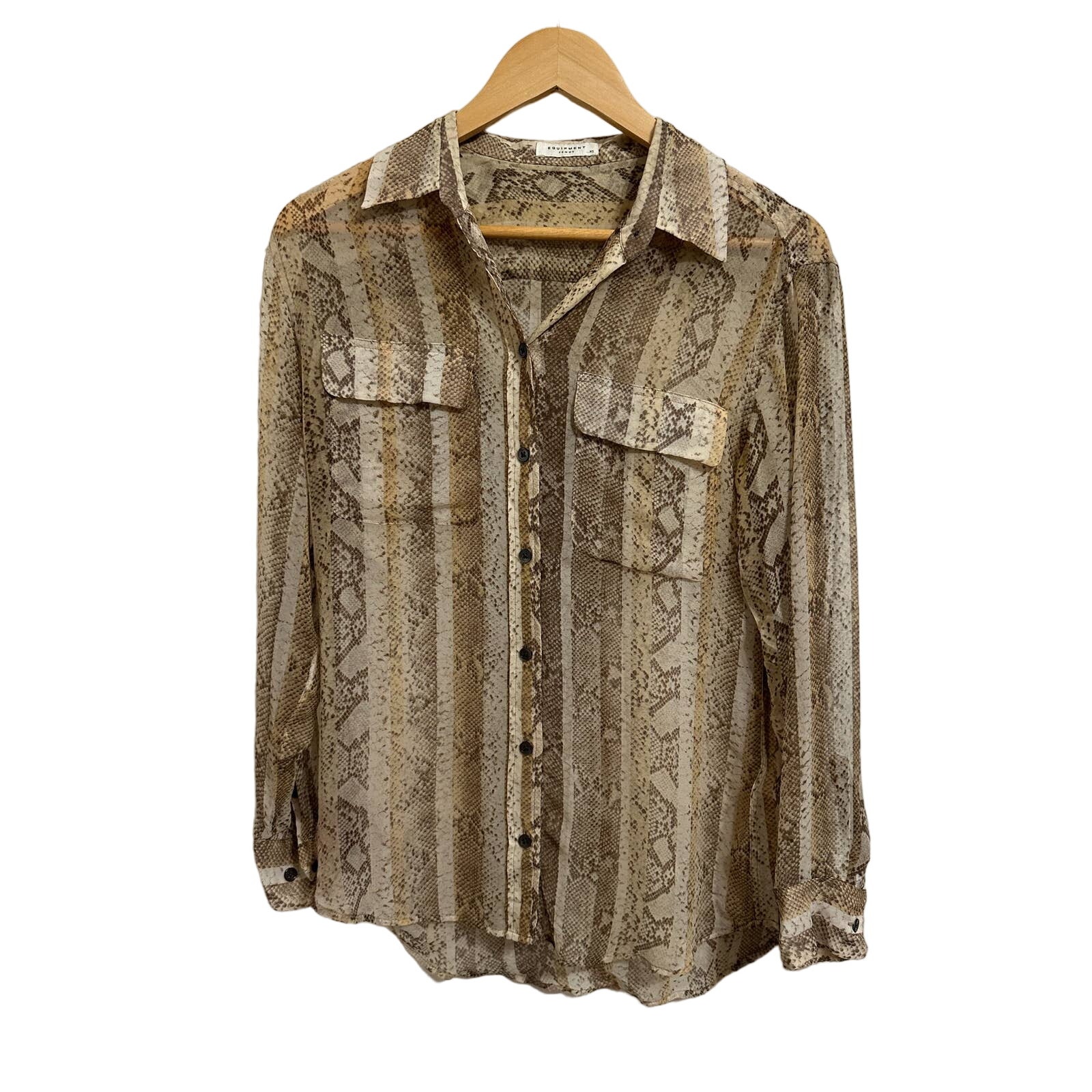 Equipment silk snake print button up long sleeve brown blouse size XS