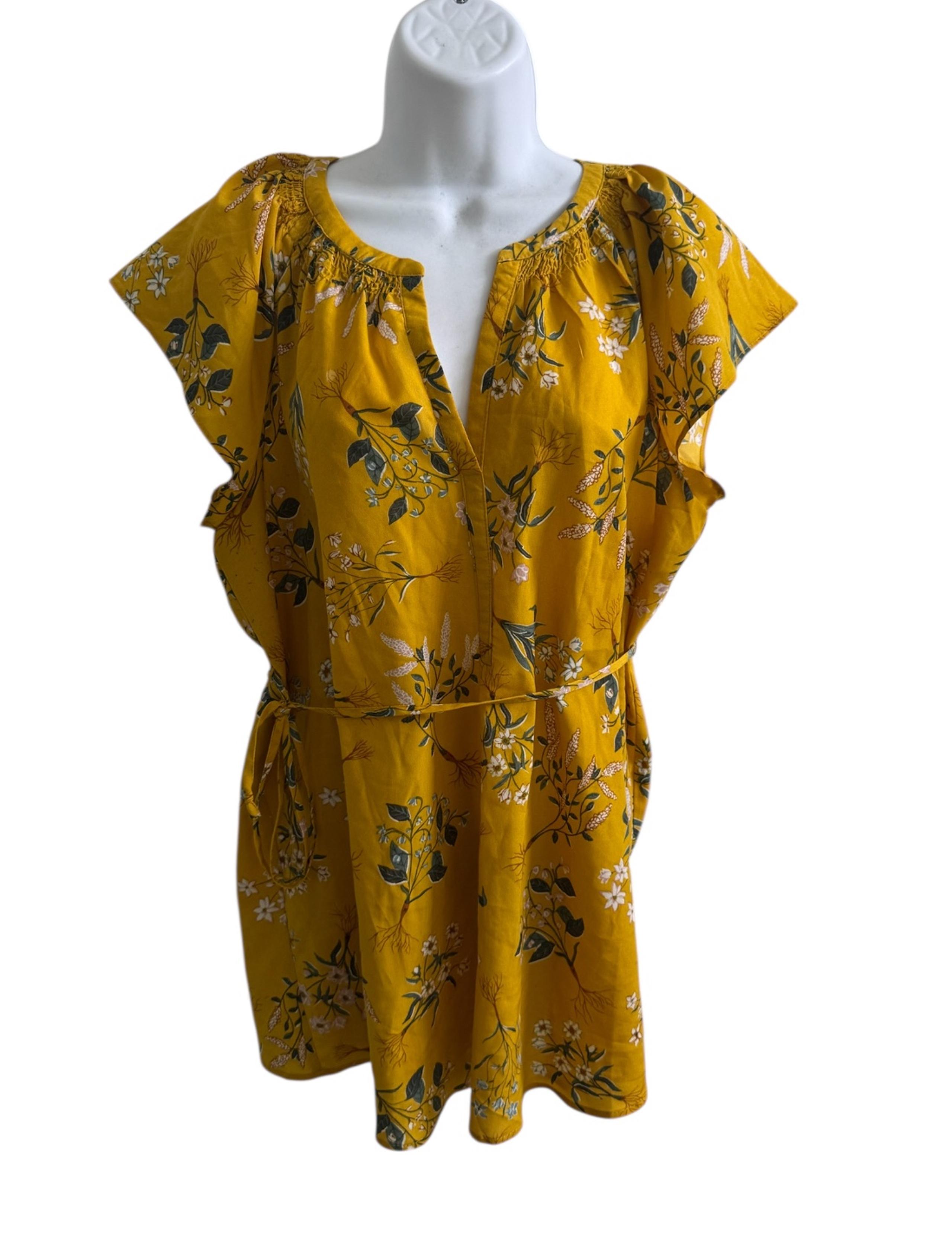 Motherhood Maternity Womens Med Mustard Floral Print Short Sleeve Blouse