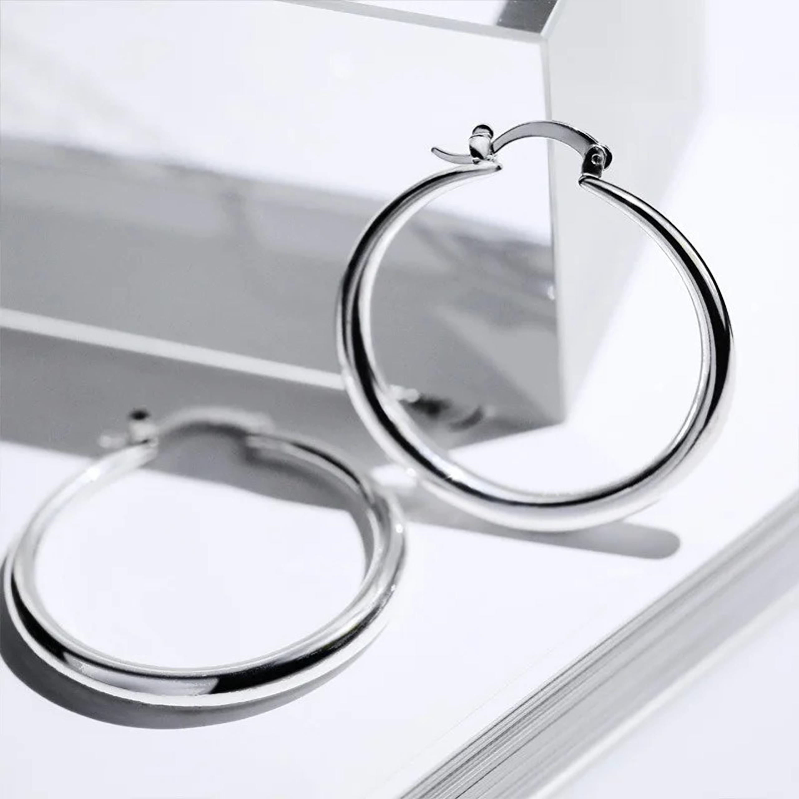Simple Women's 925 Silver Earrings Large Round Hoop 1.5" Earrings GIFT BAG