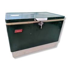Vintage 1977 Coleman Green Metal Camping Fishing Steel Cooler with Plug 22x13x15