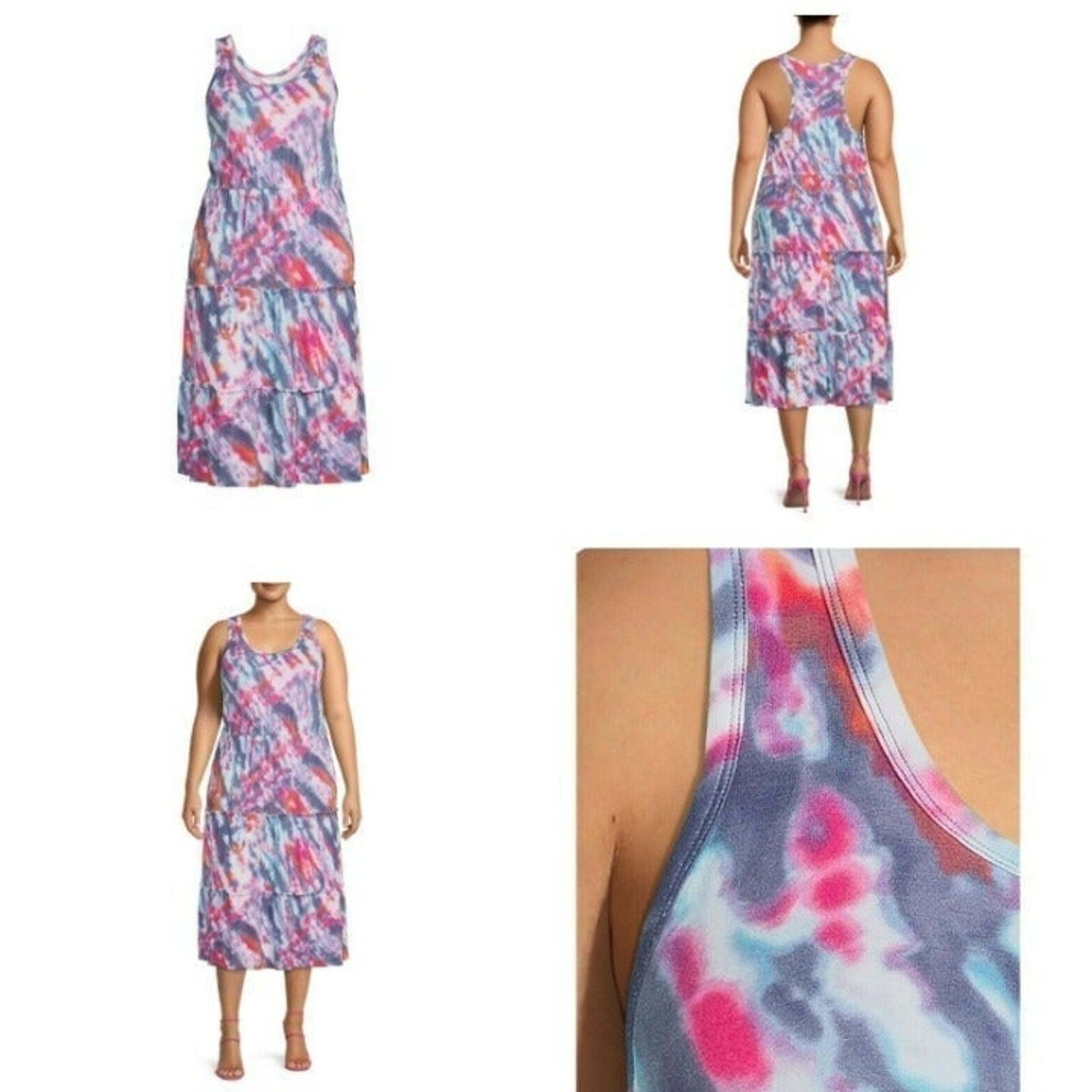 2• Terra & sky 1X  plus size womens  tiered midi dress tie dye multi color print