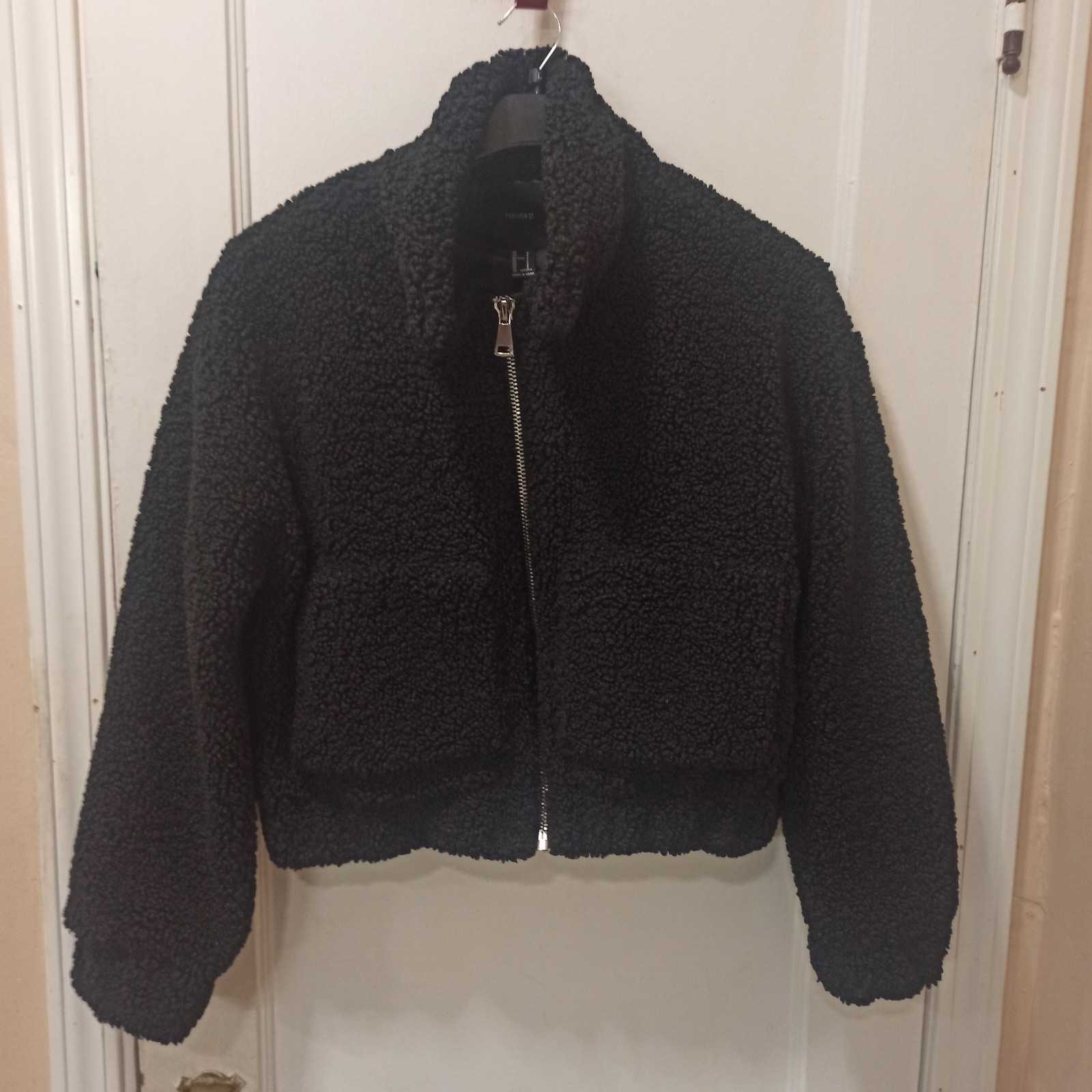 Forever 21 Black Sherpa Zip-Up Jacket Size Small