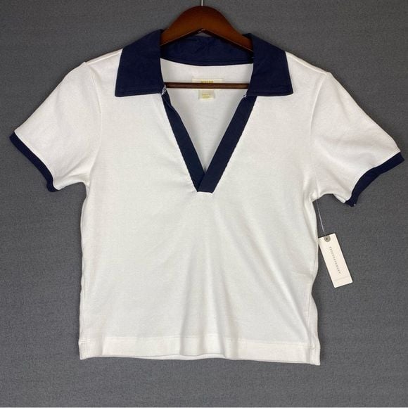 Maeve Anthropologie Polo Top Women's Medium Cropped ColorBlock Preppy Academia